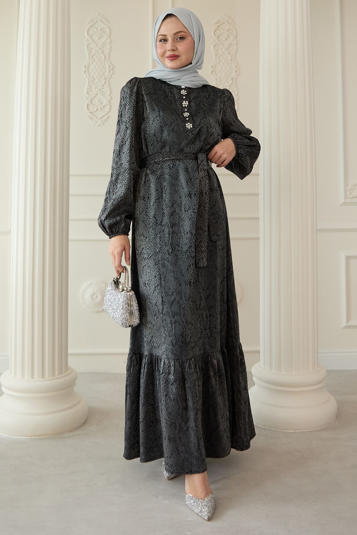 InStyle-Black Jacquard Dress with Paw Stone Detail 5