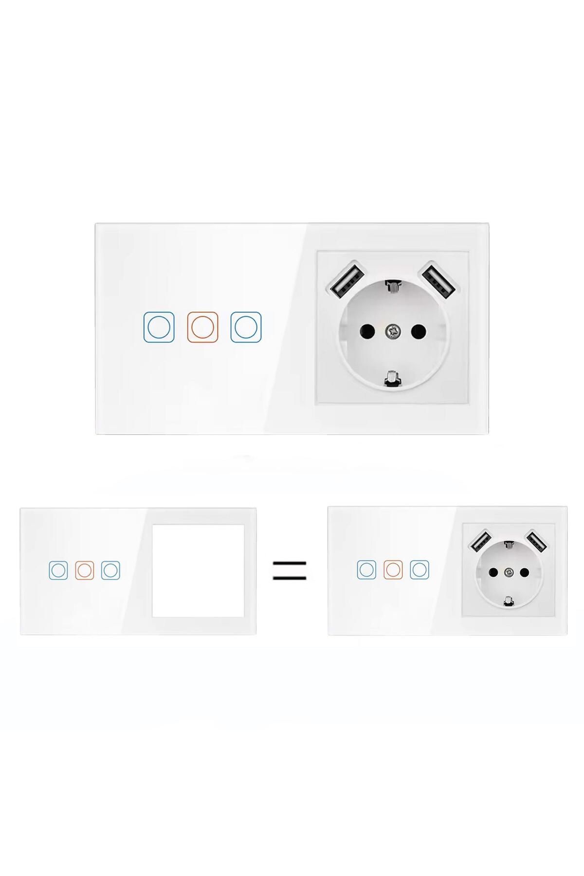 NPO-Lc05 Touch Wifi 3Gang Smart Electrical Switch with Dual USB Output 5