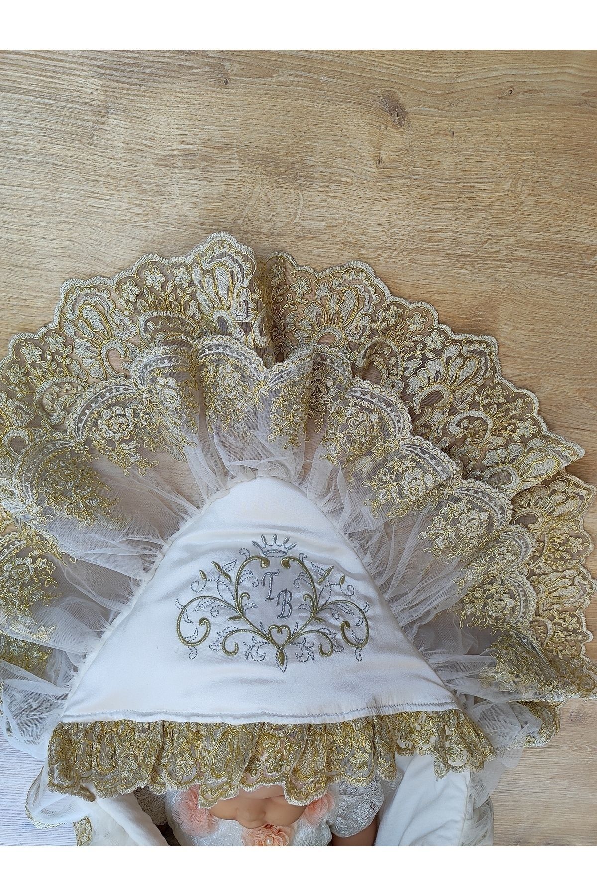 Tomuycuk Dantelli Kız Erkek Bebek Battaniyesi Kundağı Mevlütlük Pamuklu Hastane Çıkışı Yenidoğan Hediyelik fotoğrafı 6 (önizleme)