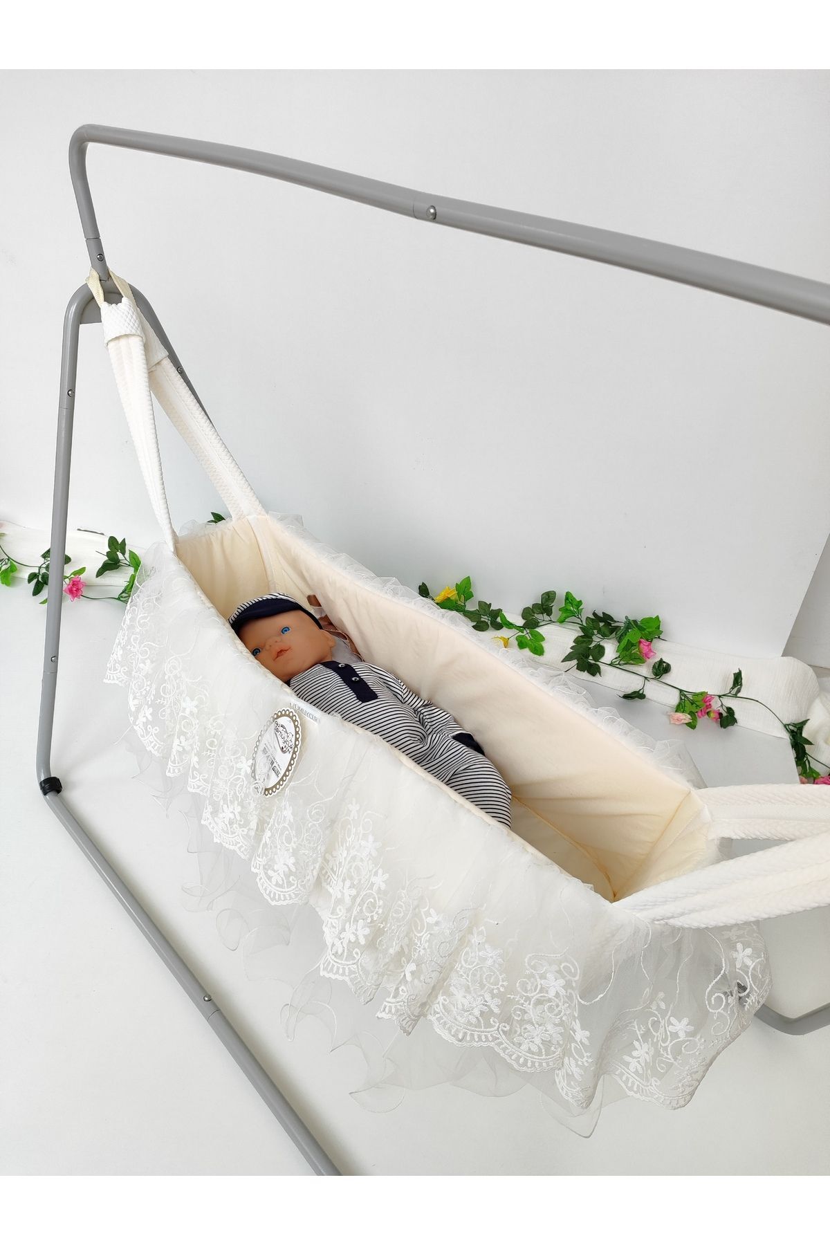 Tomuycuk Anne Yanı Bebek Salıncağı Metal Hamak Taşınabilir Beşik Portatif Katlanır Pamuklu Taşıma Kundak fotoğrafı 2 (önizleme)
