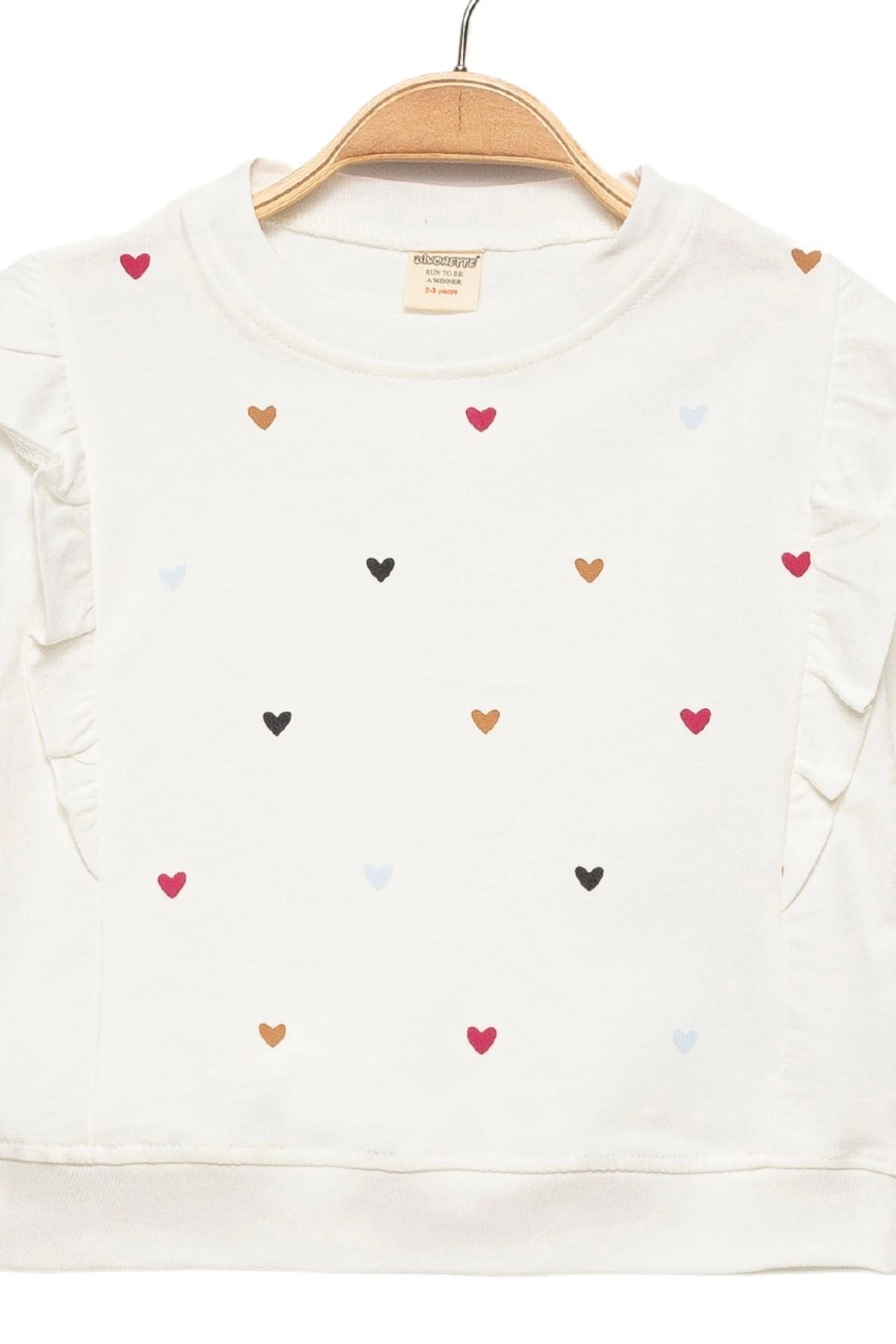 Divonette-Baby Girl Ecru Sweatshirt - 100% Cotton, Ruffle Clothing 2