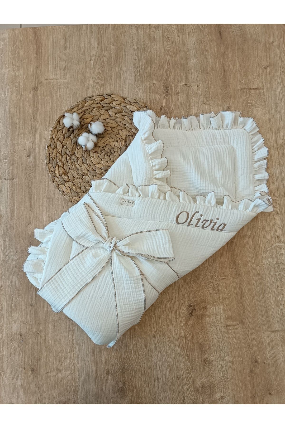 Tomuycuk 4 Katlı Müslin Bebek Battaniyesi Ekru Kız Erkek Bebek Dış Kundak Hastane Çıkışı Hediyelik Yenidoğan fotoğrafı 4 (önizleme)