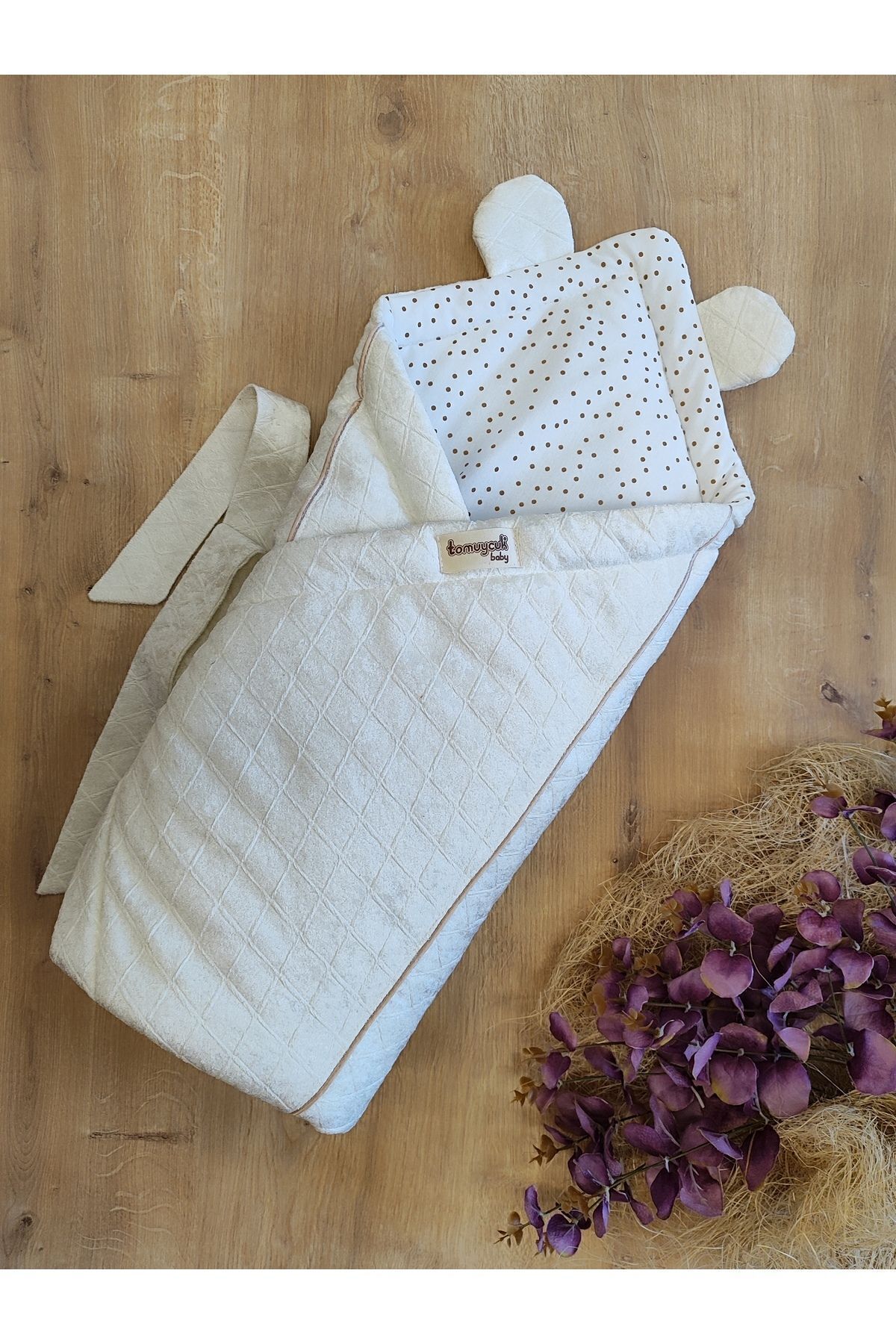 Tomuycuk Ekru Kız Erkek Bebek Battaniyesi Doğal Organik Uyku Bebek Kundağı Hastane Çıkışı Yenidoğan Mevsimlik fotoğrafı 2 (önizleme)
