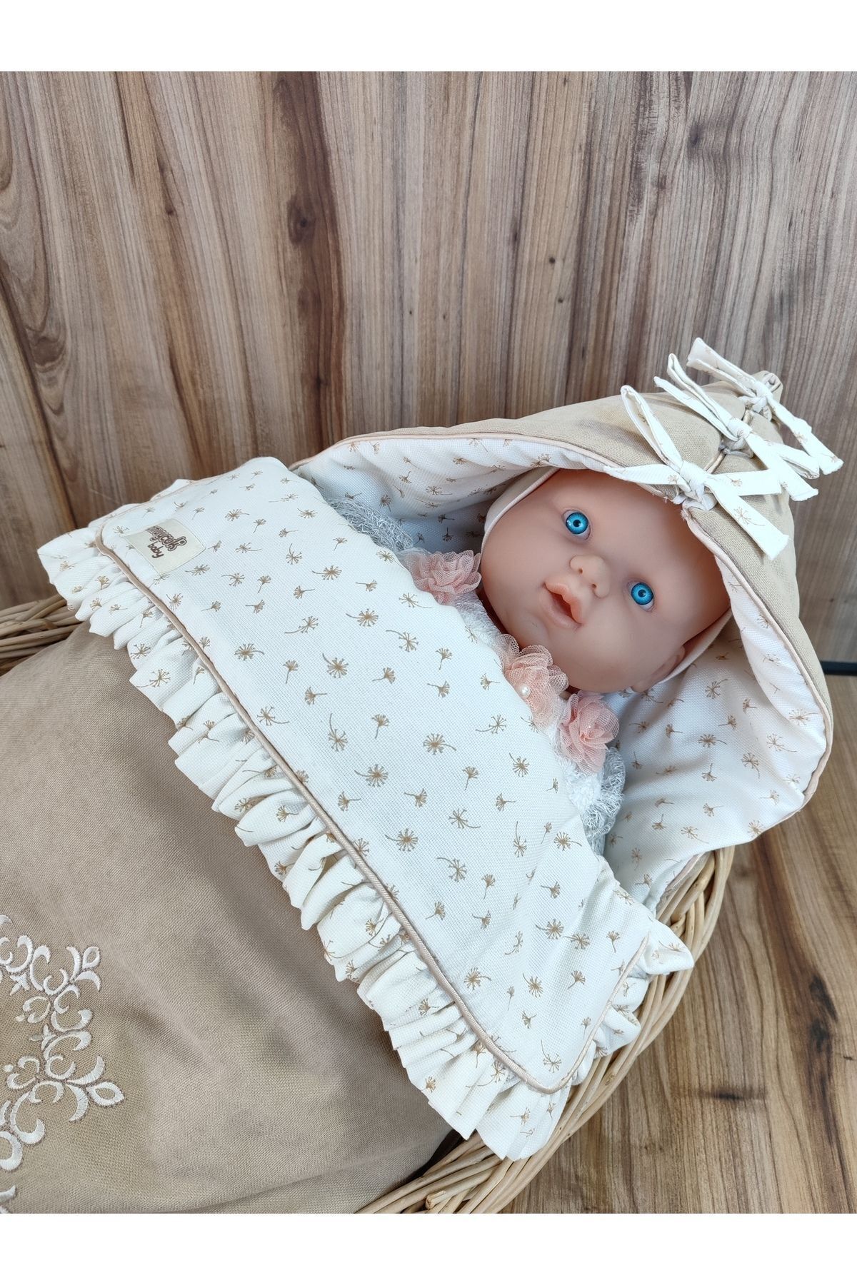 Tomuycuk Kız Erkek Bebek Dış Kundak Battaniyesi Özel Nakışlı %100 Pamuklu Mevsimlik Hastane Çıkışı Yenidoğan fotoğrafı 7 (önizleme)