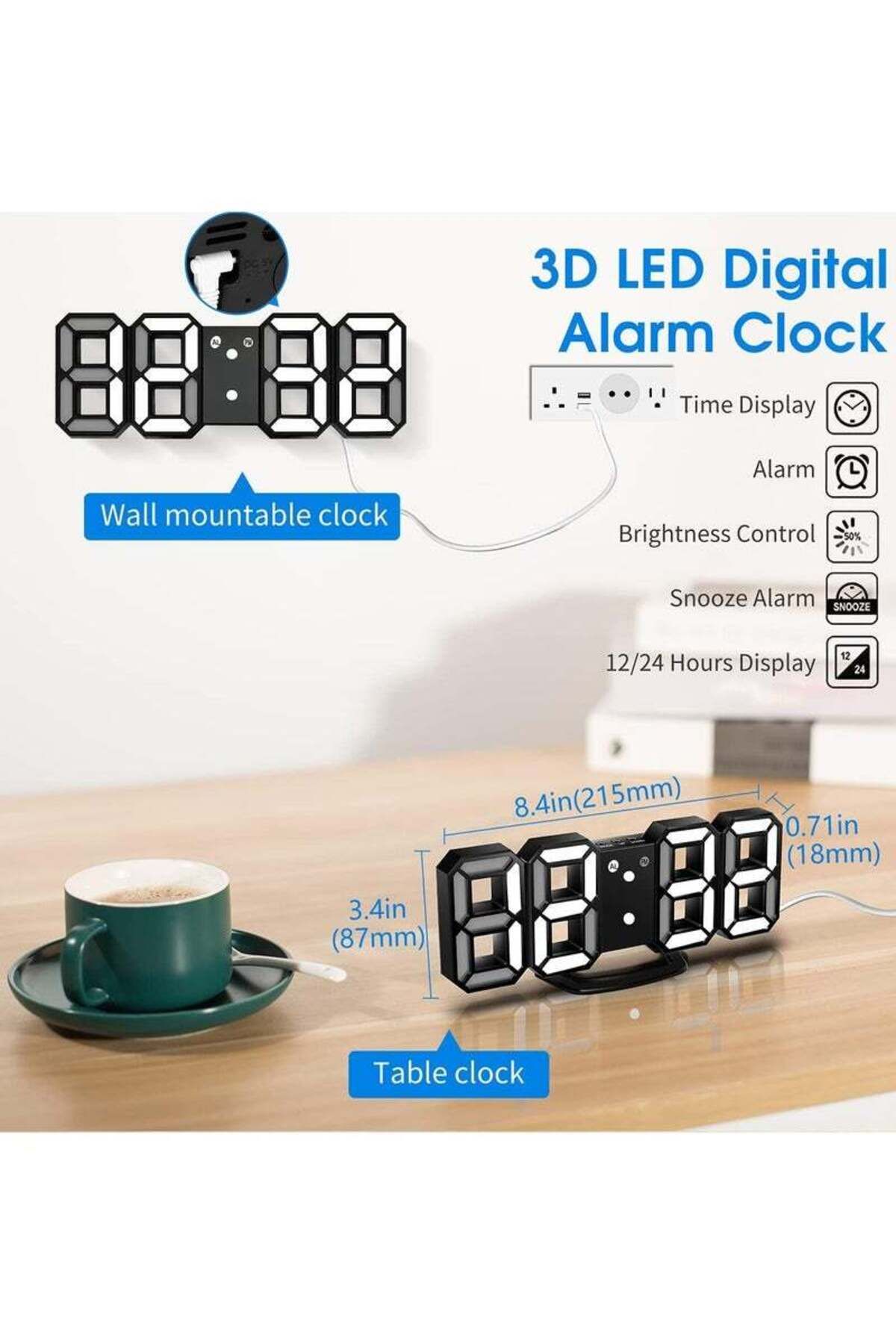 COOYA-3D LED Digital Table Alarm Clock, Manually & Auto Adjust Brightness, Easy to Read at Night 6