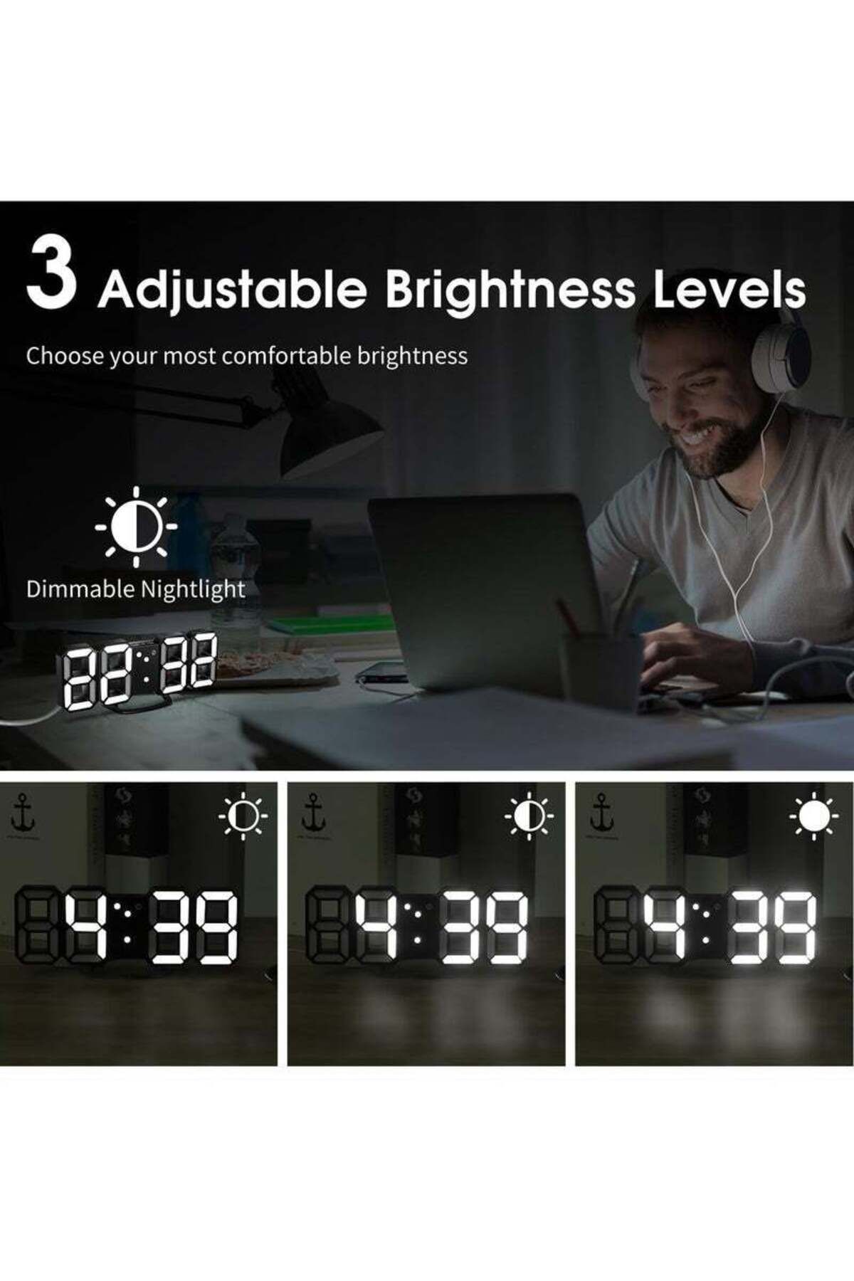 COOYA-3D LED Digital Table Alarm Clock, Manually & Auto Adjust Brightness, Easy to Read at Night 3