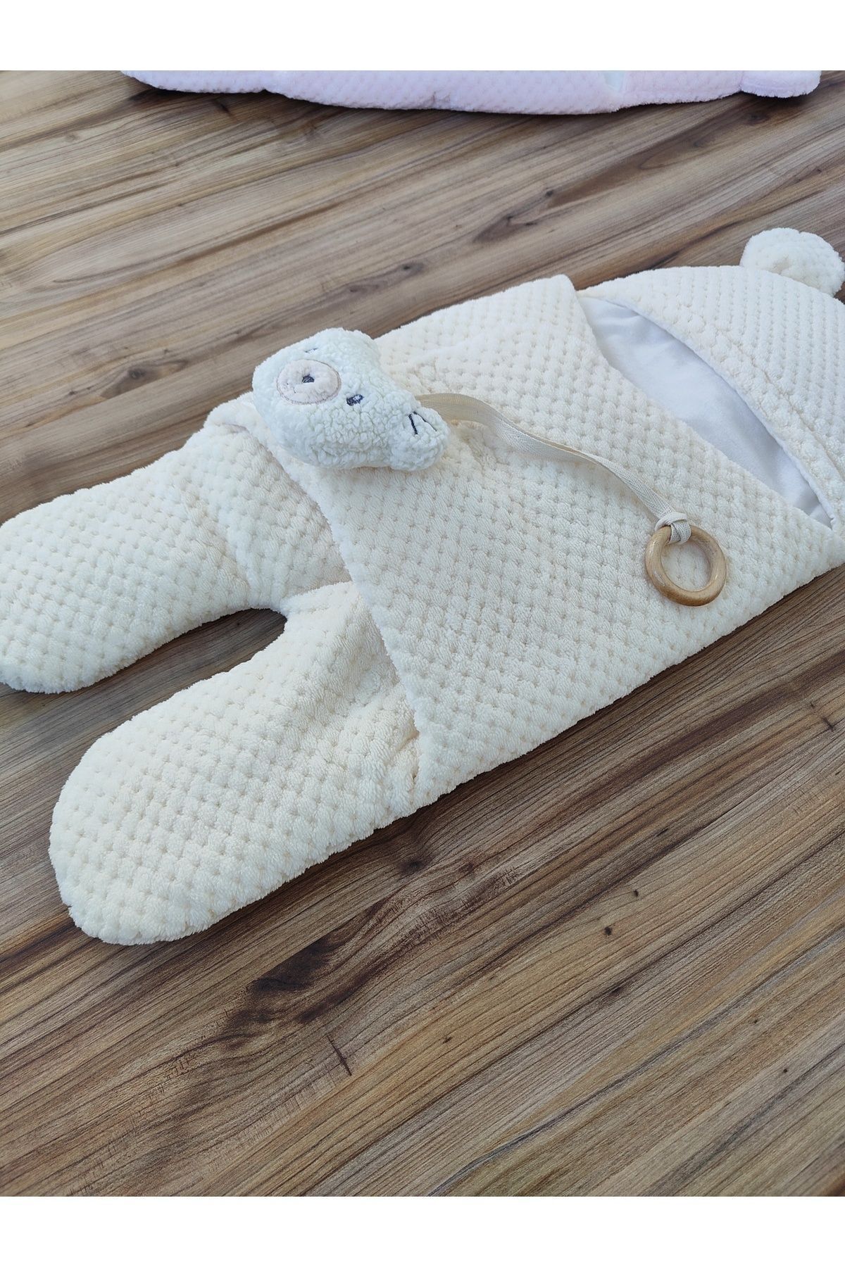 Tomuycuk %100 Pamuklu Ekstra Yumuşak Kışlık Bebek Battaniyesi Kundağı Oyuncaklı Ayıcık Kulaklı Uyku Tulumu fotoğrafı 6 (önizleme)