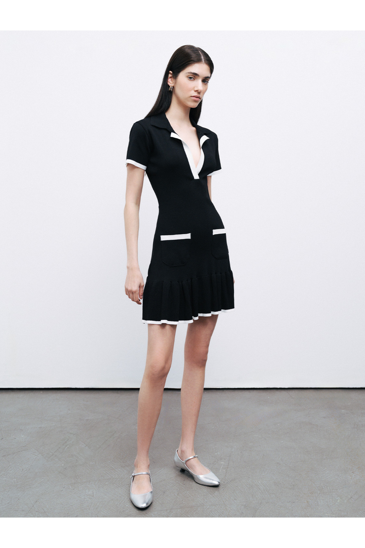 Nocturne-Pleated Mini Knitwear Dress 1