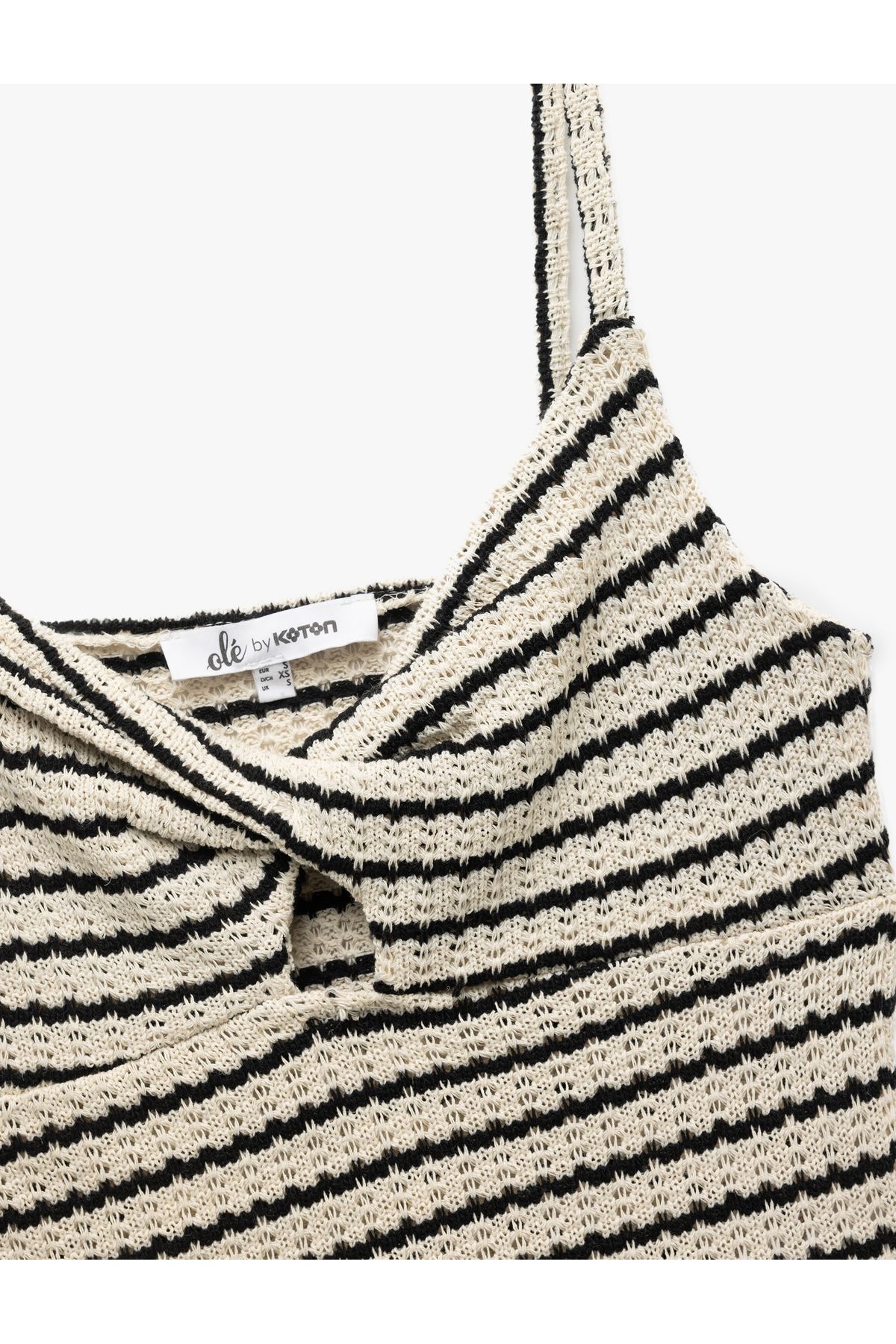 Koton-V-Neck Striped Knitted Window Detailed Crochet Top with Rope Strap 5
