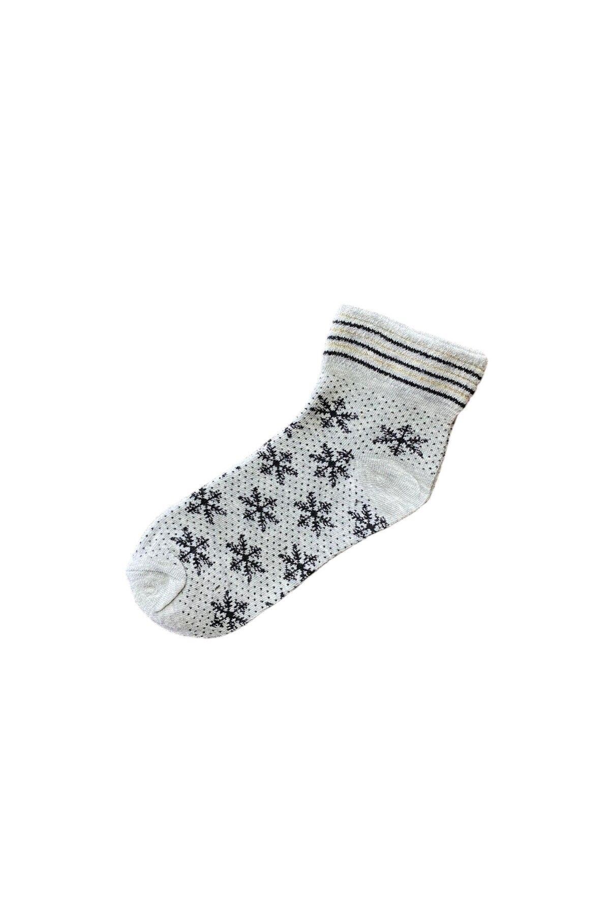 Line Smart-6 Pack Women's Gray Glittery Snow Patterned Half Booties Socks 2