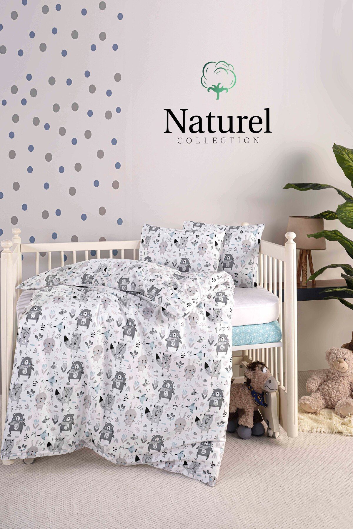 Naturel Collection Bebek Nevresim Takmı Sıvı Geçirmez Alezli + Lastikli çarşaflı + Fermuarlı %100 Pamuk