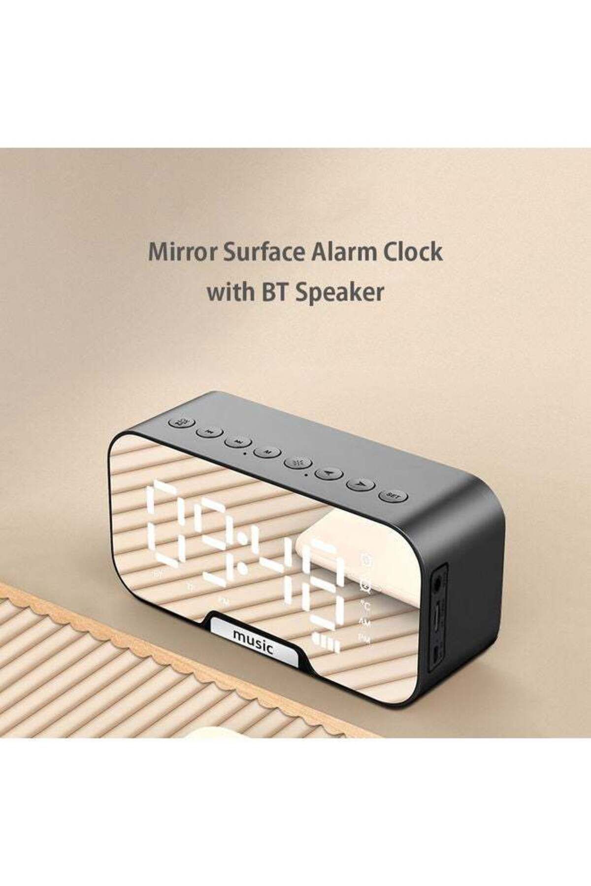 COOYA-Digital Mirror Surface Alarm Clock With BT Speaker And FM Radio for Home Black 13.9 x 4.5 x 6.8cm 6