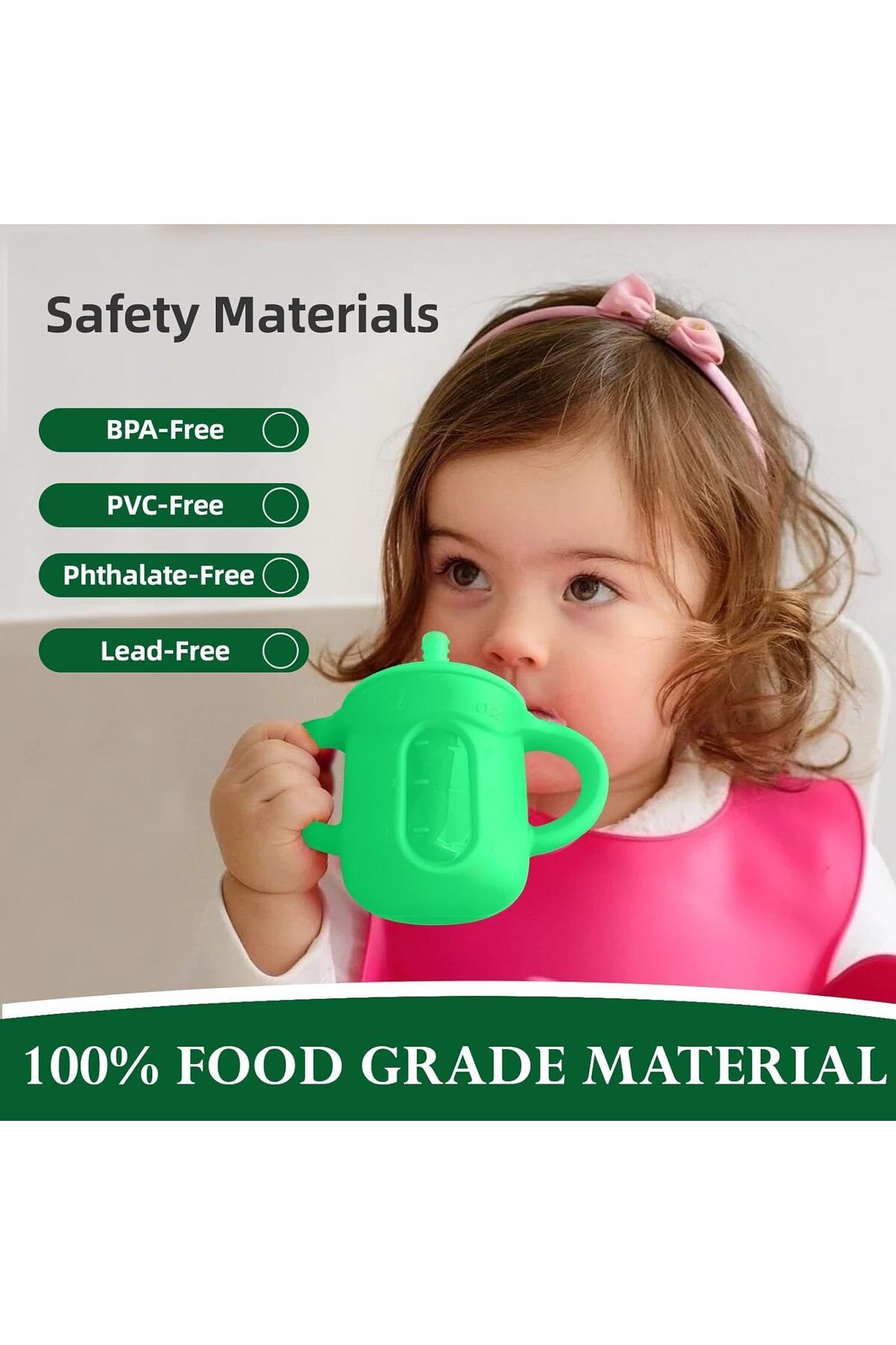 COOYA-Silicone Straw Cup with Straw, Lid and Built-in Dimensions, Drinking Training for Infants 4