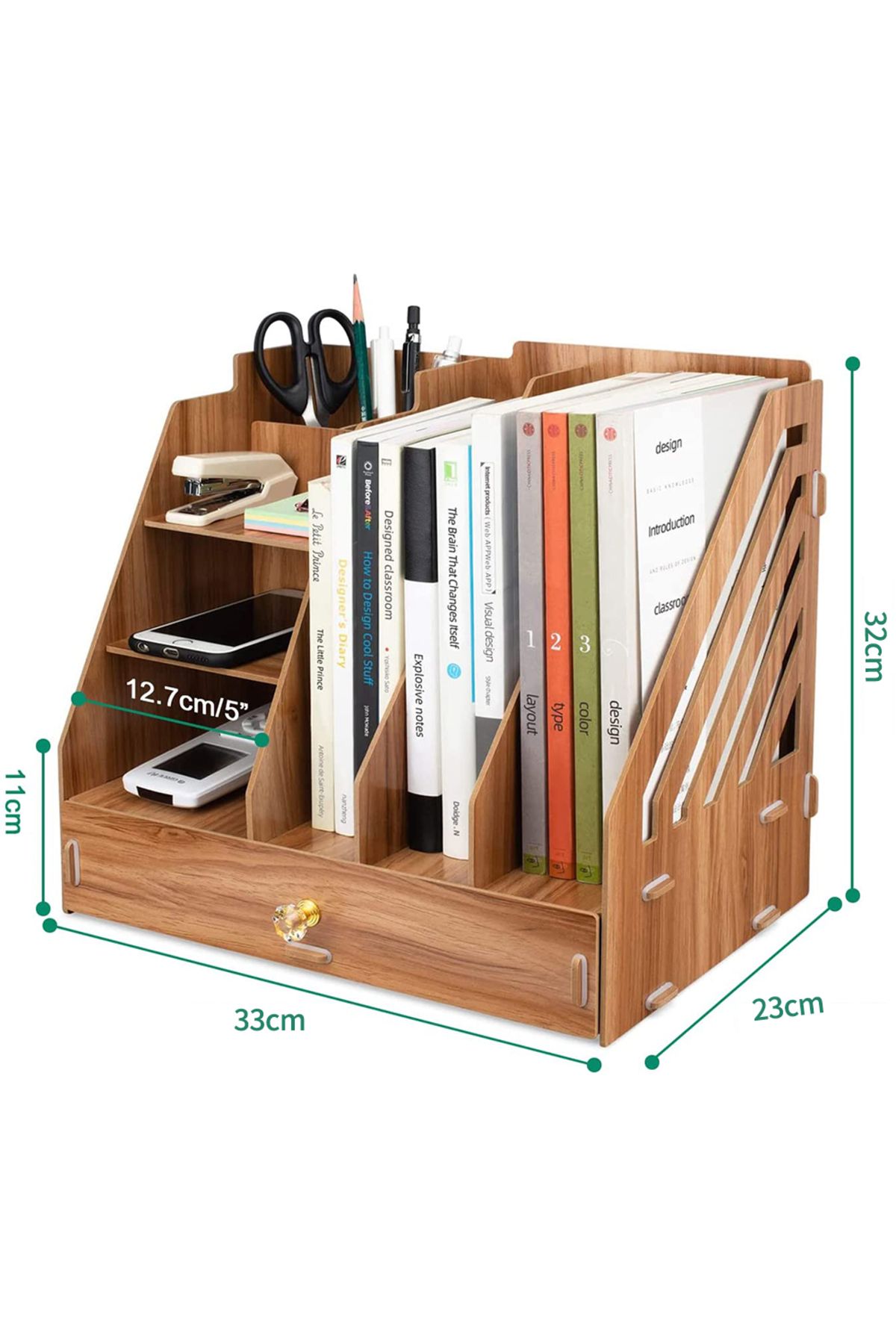 KidLe-Office Finishing Rack Basket File Rack Multi-layer A4 Data Rack Wooden Desktop File Storage Rack 7