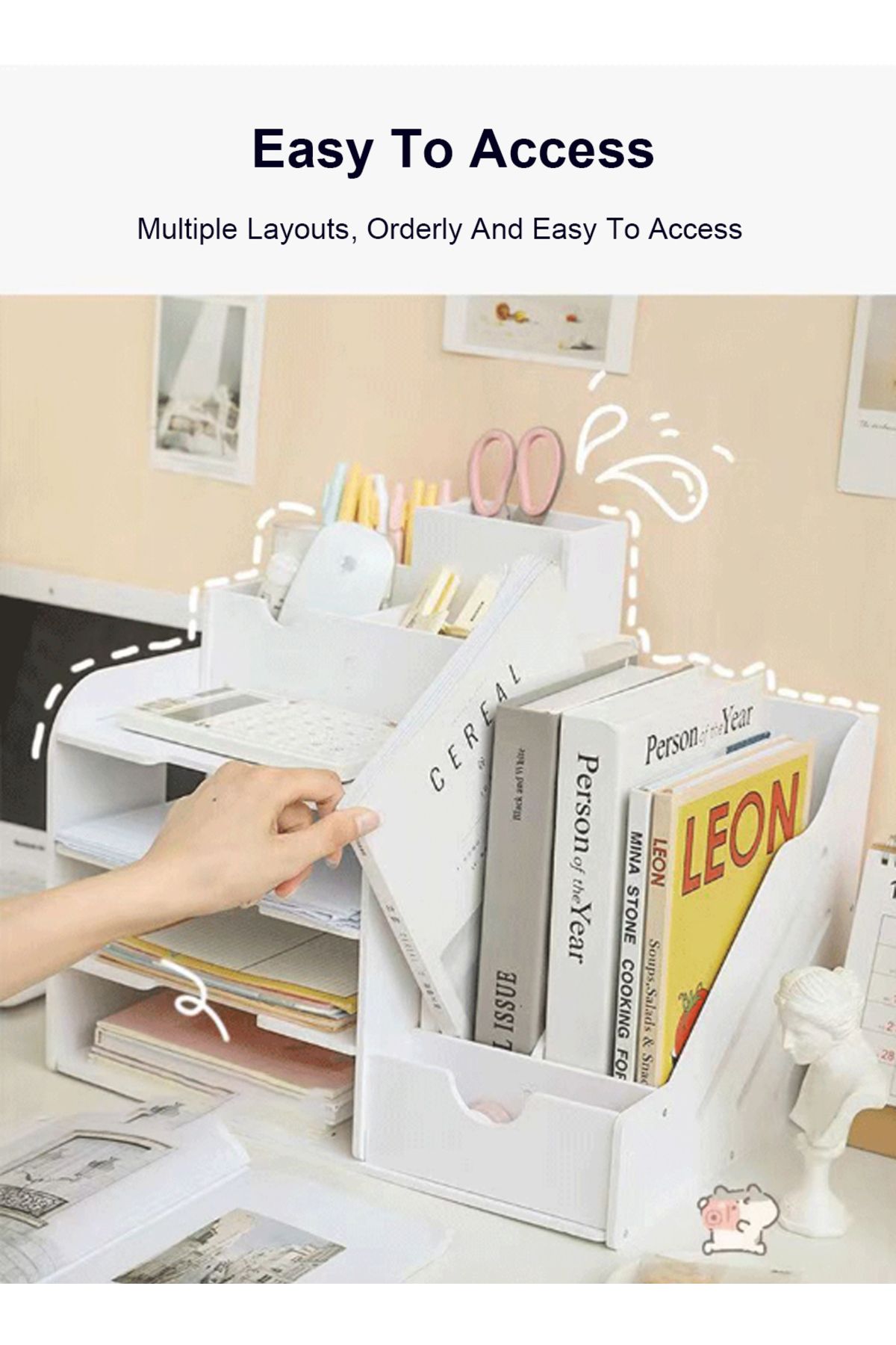 KidLe-4 Tier Office White Desktop Organizer A4 Paper File Rack with Vertical Horizontal File 3