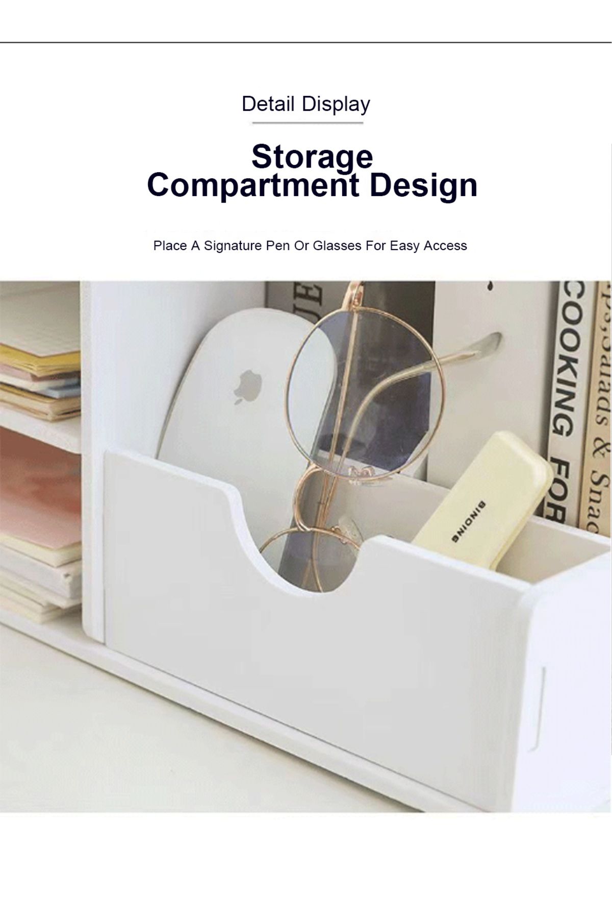 KidLe-4 Tier Office White Desktop Organizer A4 Paper File Rack with Vertical Horizontal File 6