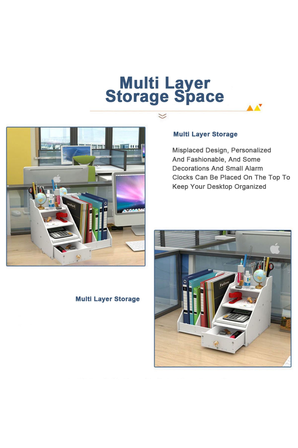KidLe-4 Tier Office White Desktop Organizer A4 Paper File Rack with Vertical Horizontal File 5
