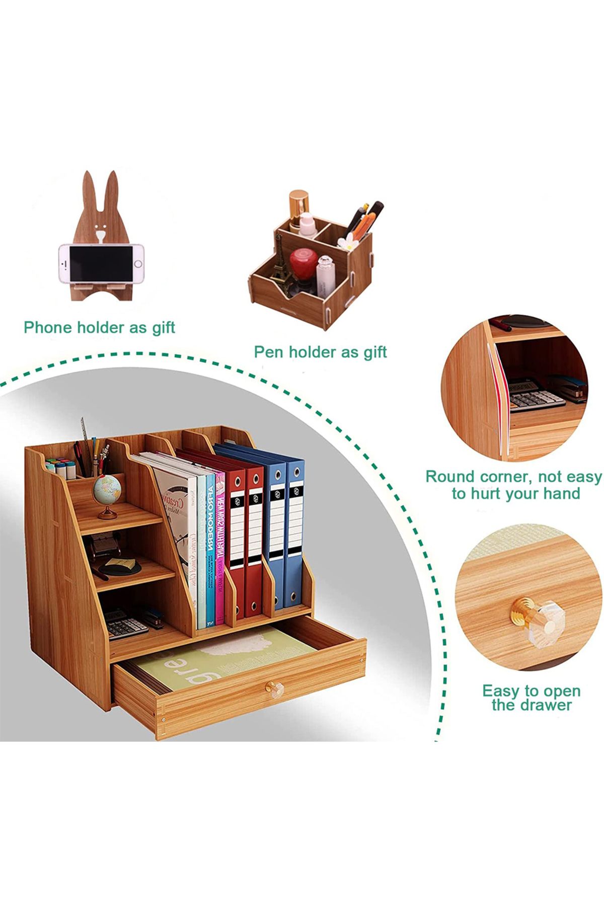 KidLe-Office Finishing Rack Basket File Rack Multi-layer A4 Data Rack Wooden Desktop File Storage Rack 4