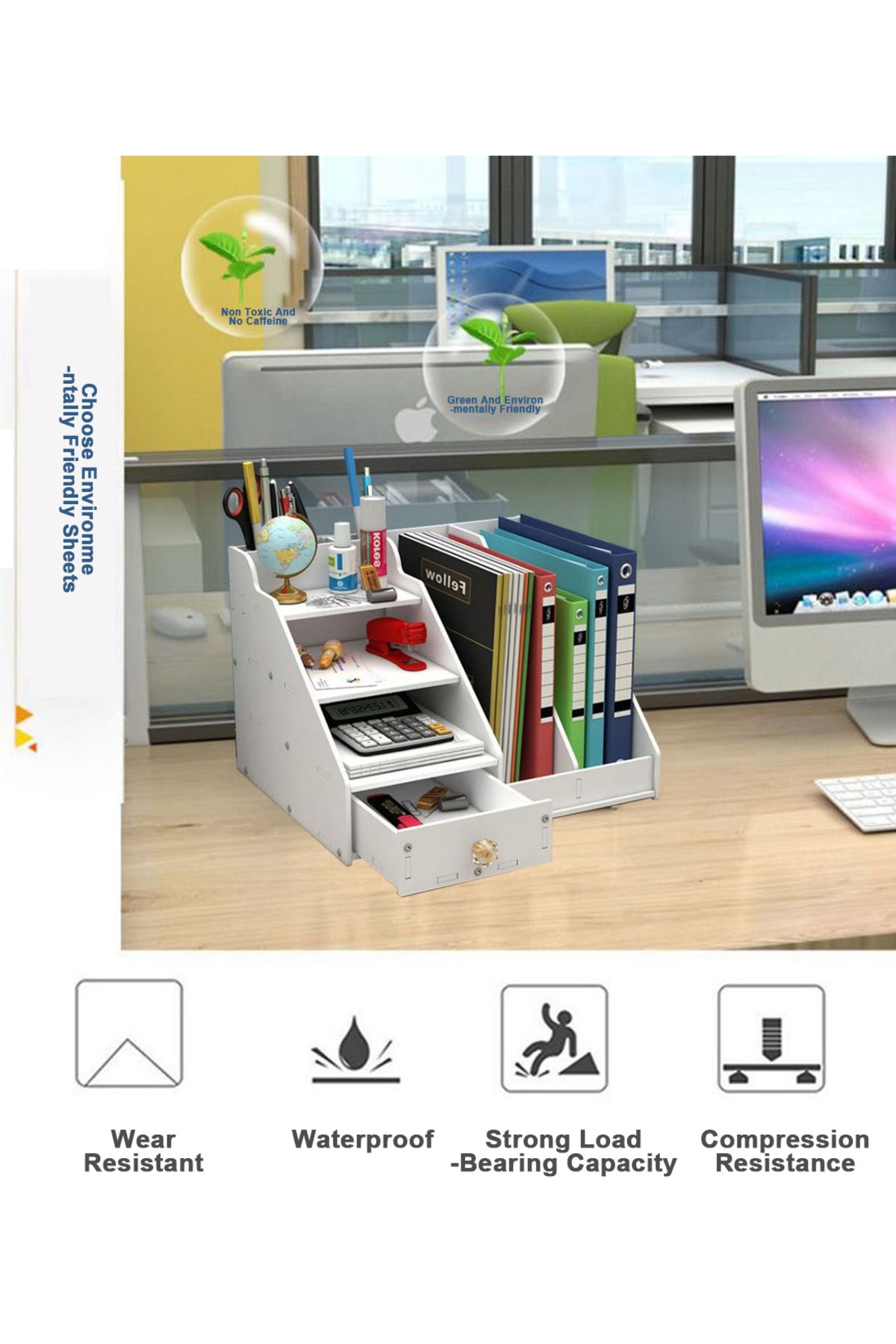 KidLe-4 Tier Office White Desktop Organizer A4 Paper File Rack with Vertical Horizontal File 2