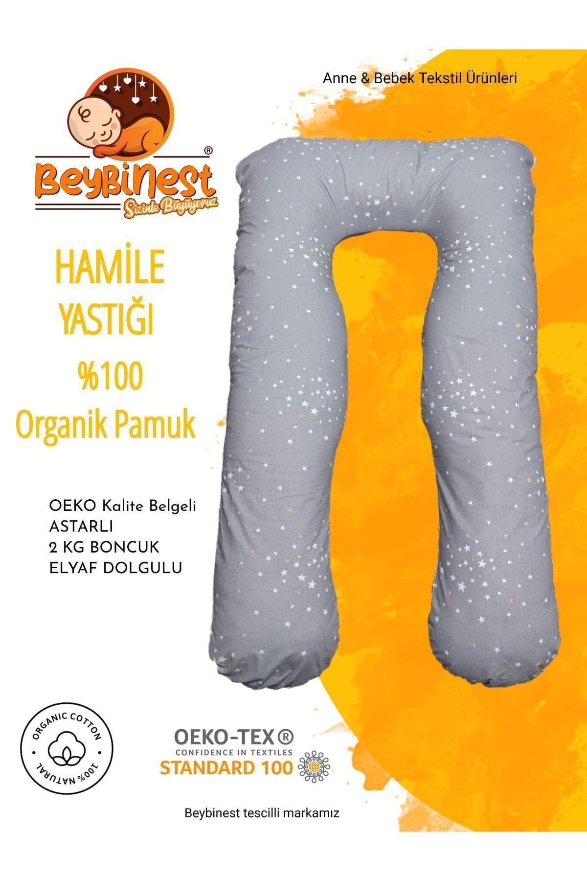 BeybiNest %100 Organik Pamuklu Astarlı Hamile Destek Yastığı Samanyolu Yıldızlar Desen fotoğrafı 5 (önizleme)
