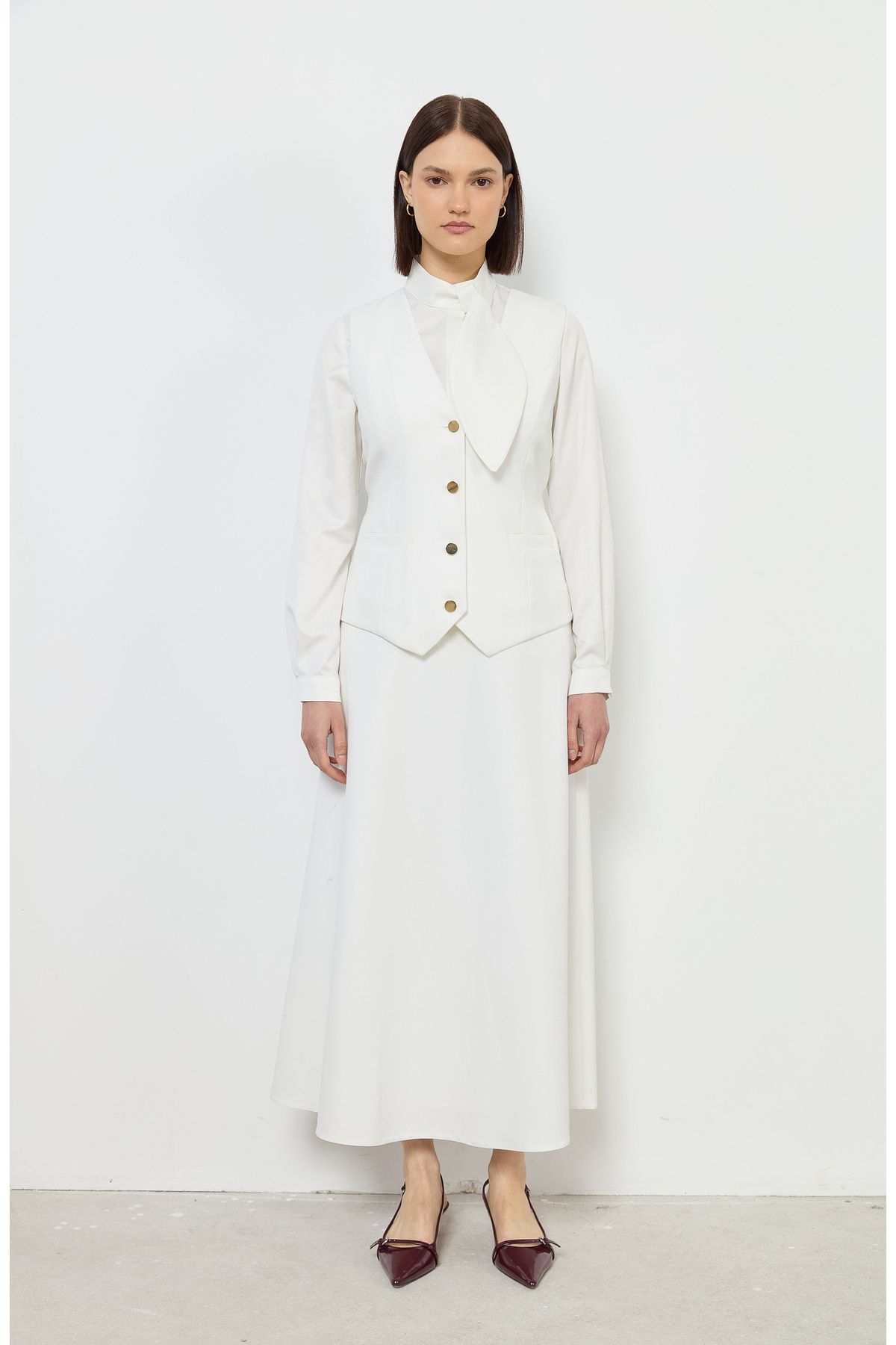 Fatma Atasoy-Double Ecru Flared Skirt 2