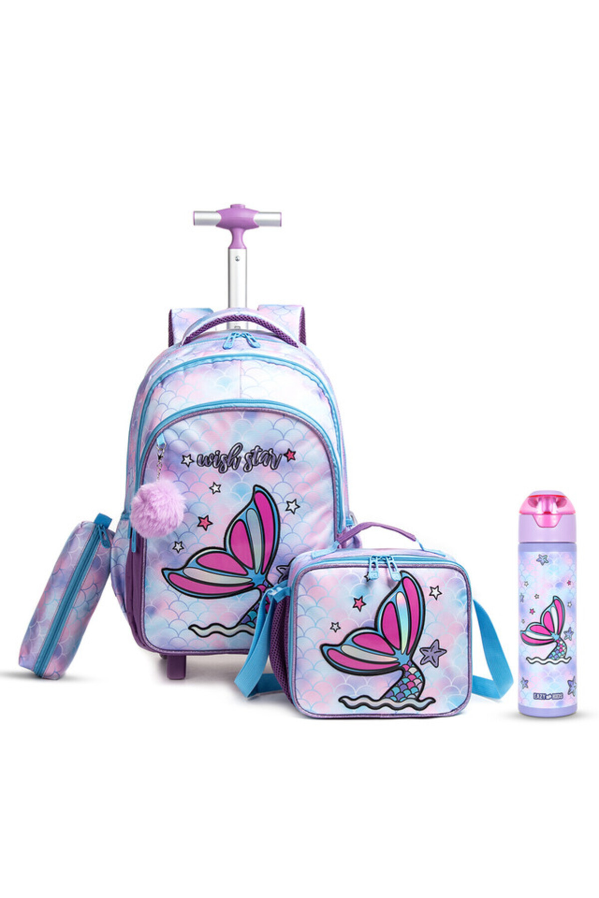 Eazy Kids 18Inch Set of 4 Trolley School Bag wt Water Bottle, Lunch Bag and P...