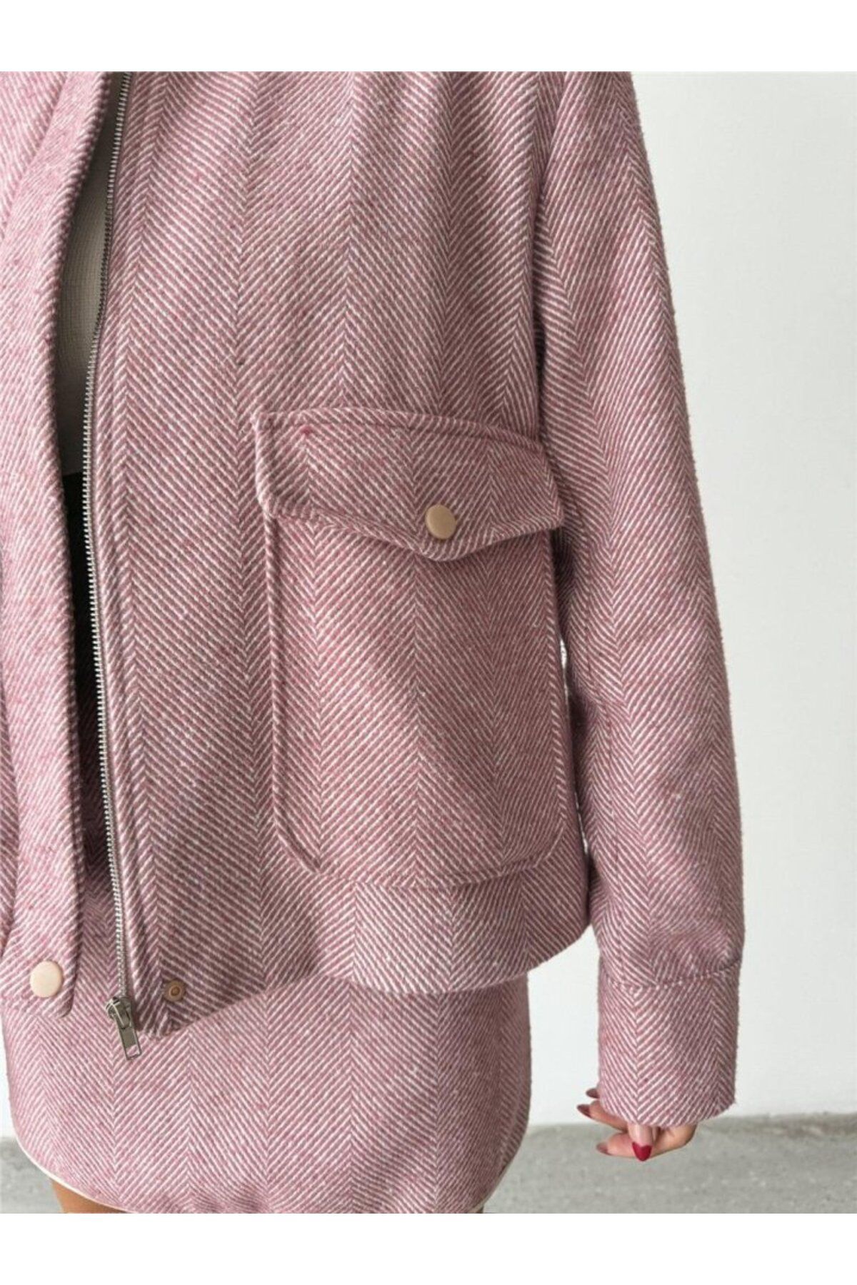 Kokosh moda BALIKSIRTI KAŞE FERMUARLI CEKET KISA - Gül Kurusu
