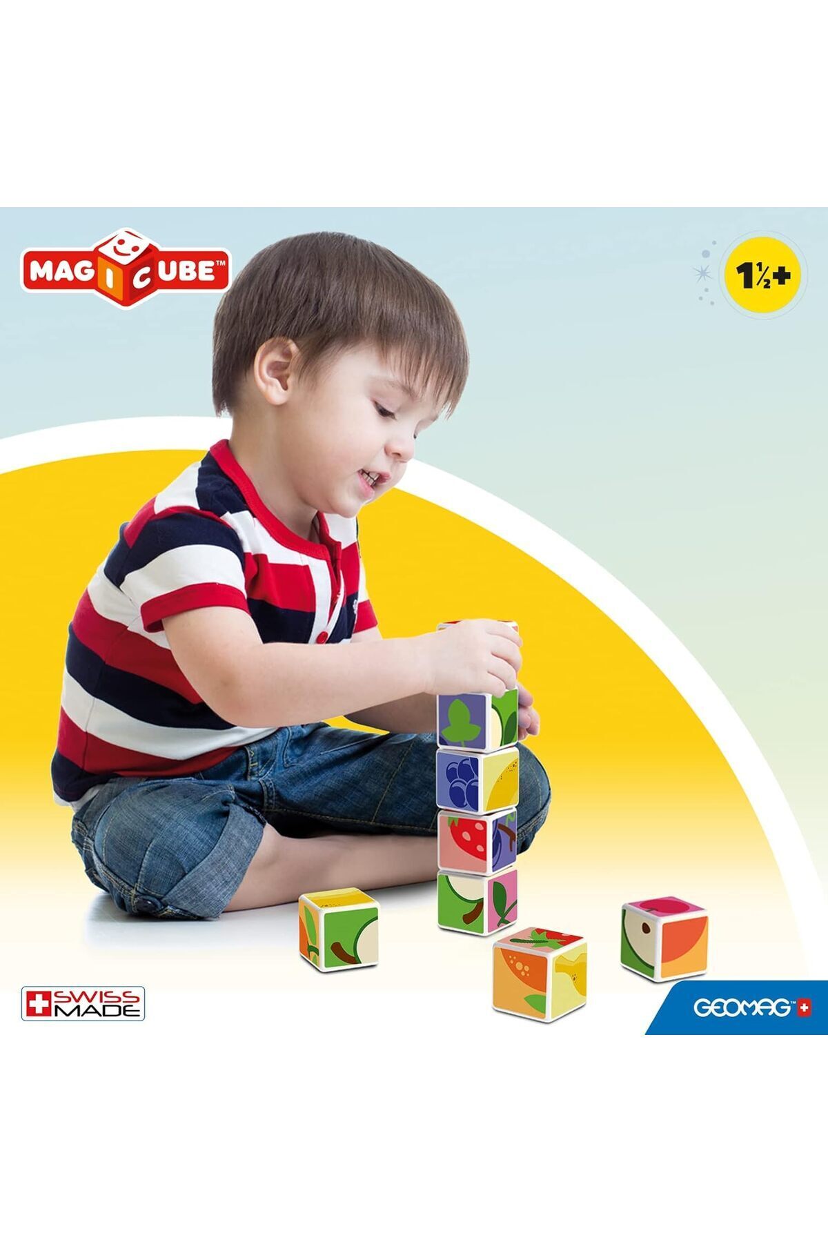 مجموعه ساختنی میوههای چاپشده مجیکوب + کارتهای ایده | اسباببازیهای آموزشی STEM مغناطیسی، ساخت سوئیس ۱