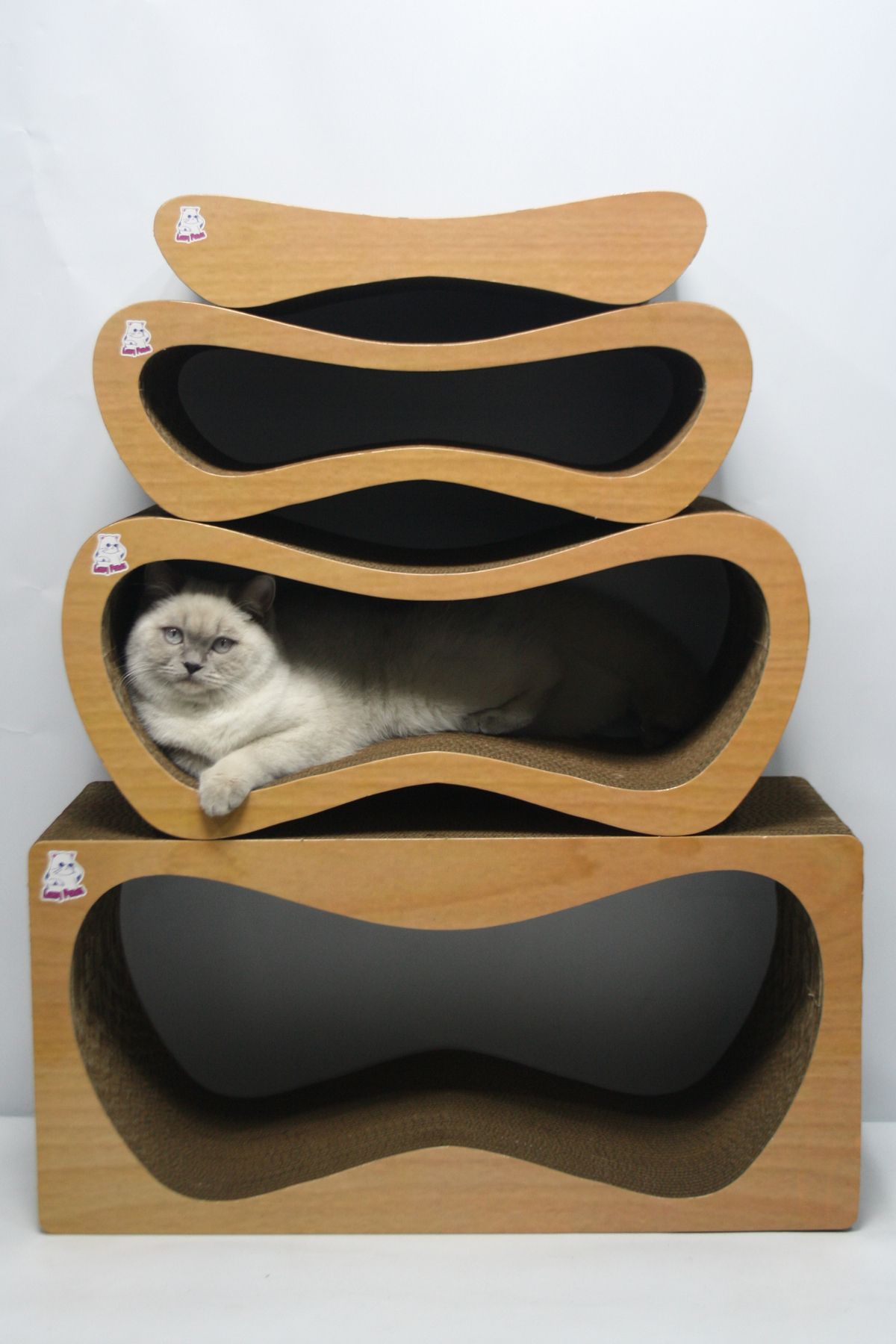 Lazy Paws-Set of 4 - Cat Scratching Sofa – Cardboard Cat Scratching – Horizontal Scratching - Wood Pattern 1