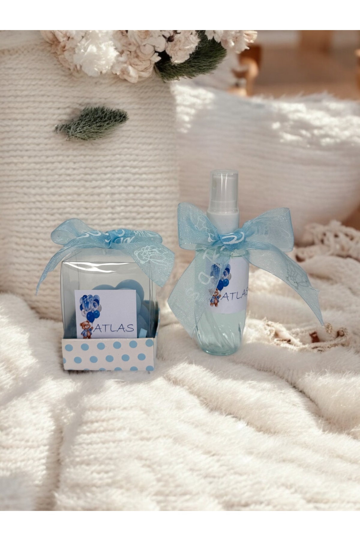 cacagift design Bebek Hediyelik Doğum Ve Doğumgünü 10'lu Çantalı Kolonya Ve Mum Seti fotoğrafı 3 (önizleme)