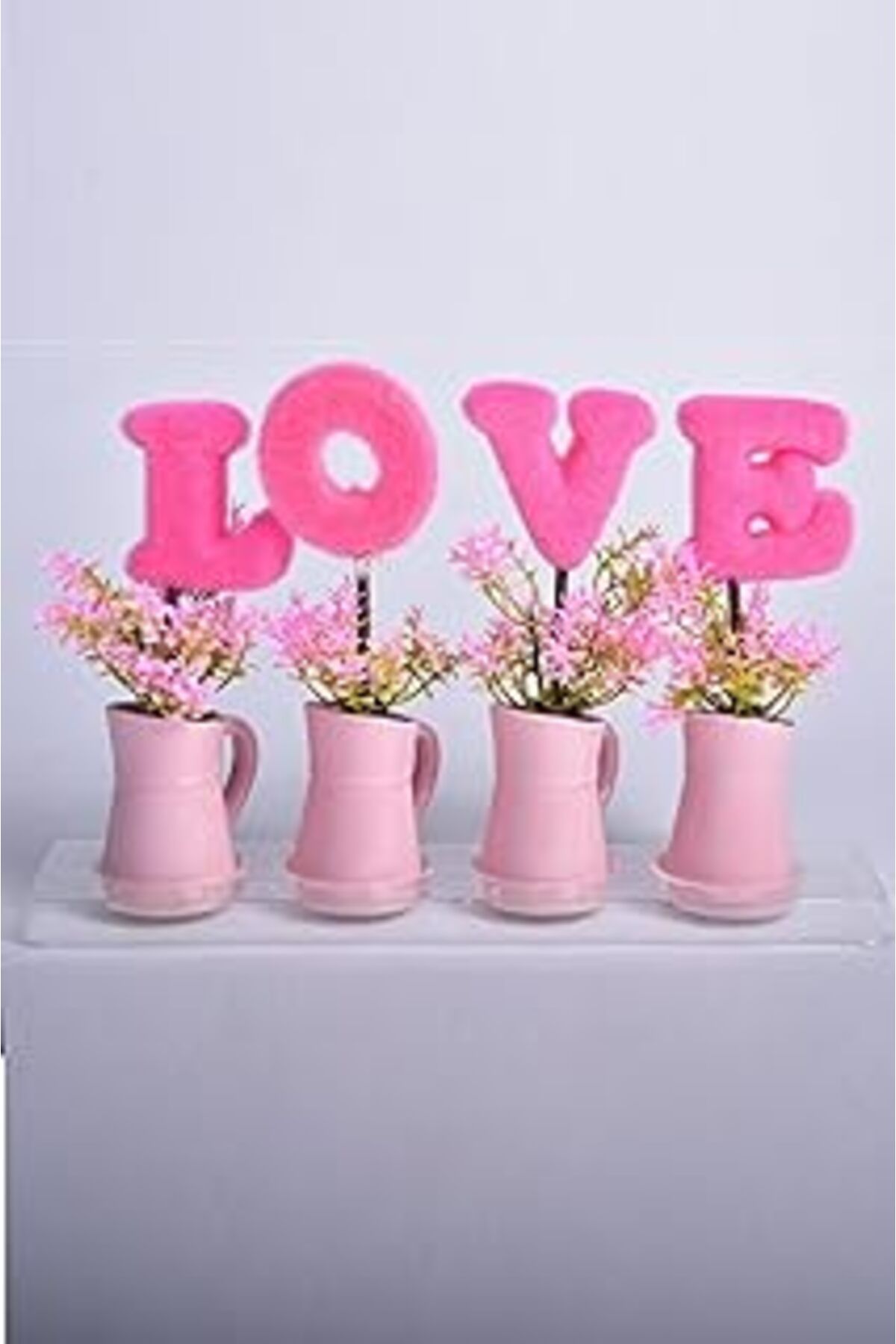 Mu Art Ahşap Setabianca Garden Mini Saksi Love Pembe 27X5X19 Cm 4Lü