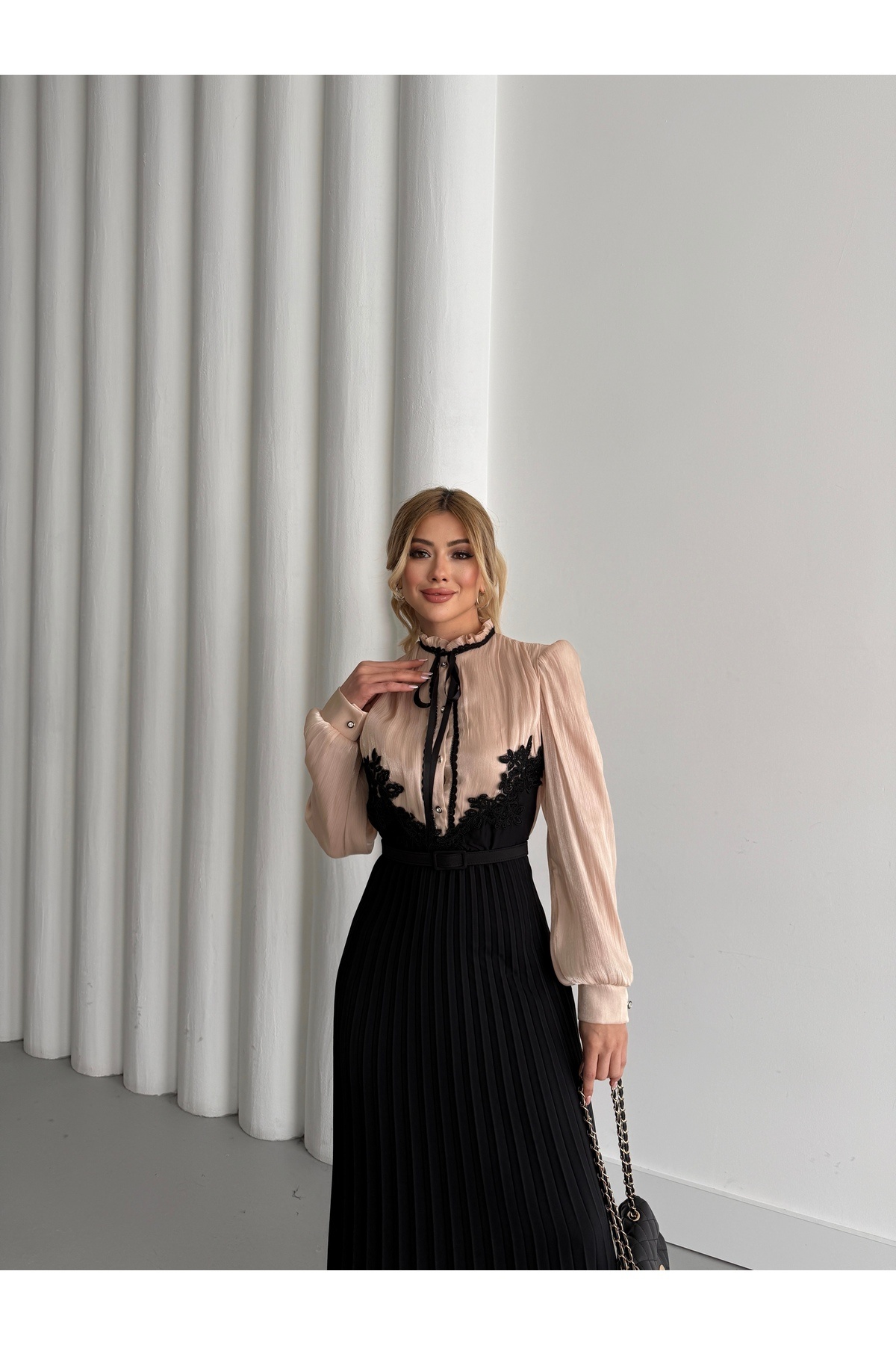 1Moda1Tarz-Rochie de damă din țesătură din șifon Yoryo, argintiu, importată, cu dantelă, cu pliuri, căptușită cu panglică, cu design special 7