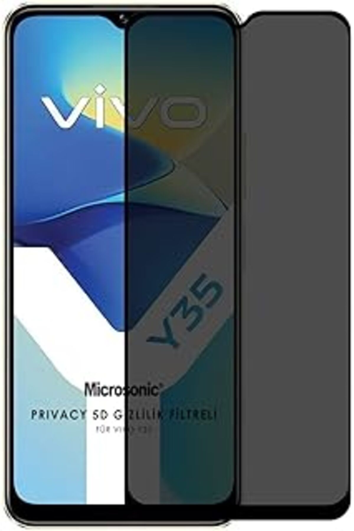 Pazarcan Microsonic Vivo Y35 Privacy 5D Gizlilik Filtreli Cam Ekran Koruyucu Siyah