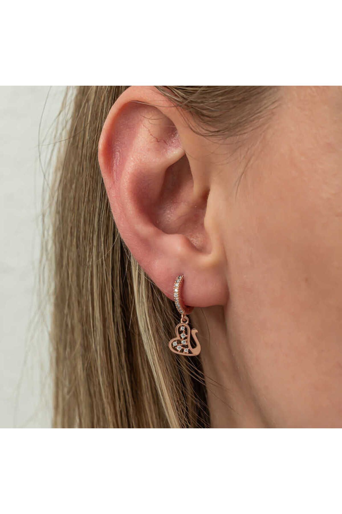 Skygo-Rose Swan Patterned Silver Dangle Women's Earrings 4