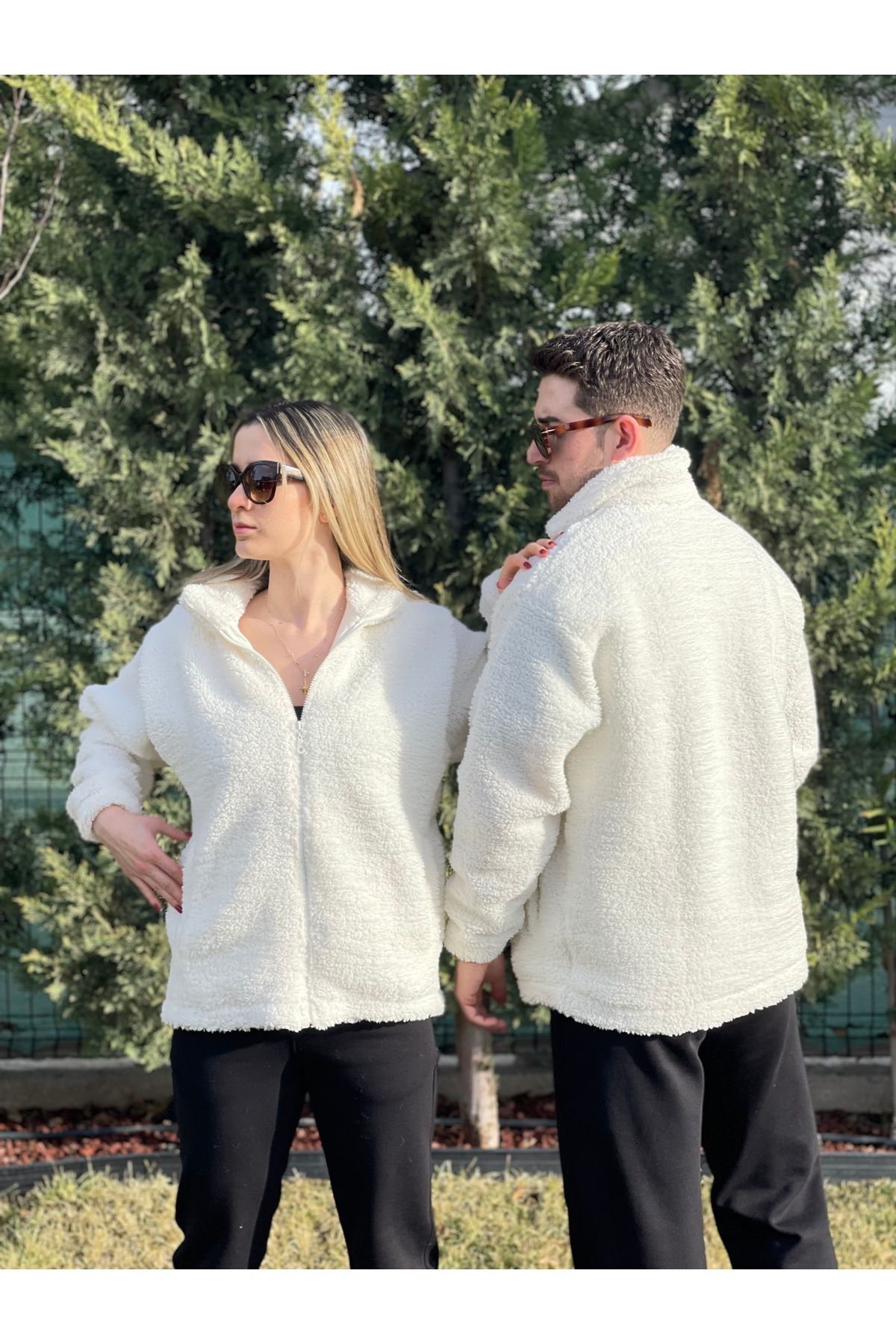 MBEY1989-Stand Collar Pocketed Plush Coat Unisex 6