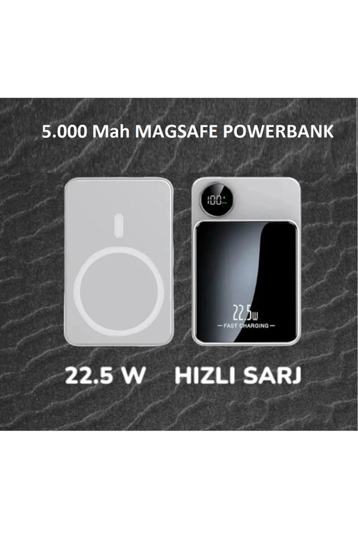 ERMER 5000 mAh Magsafe Uyumlu Powerbank 22.5W Hızlı Şarj Özellikli Kablosuz Şarj Cihazı