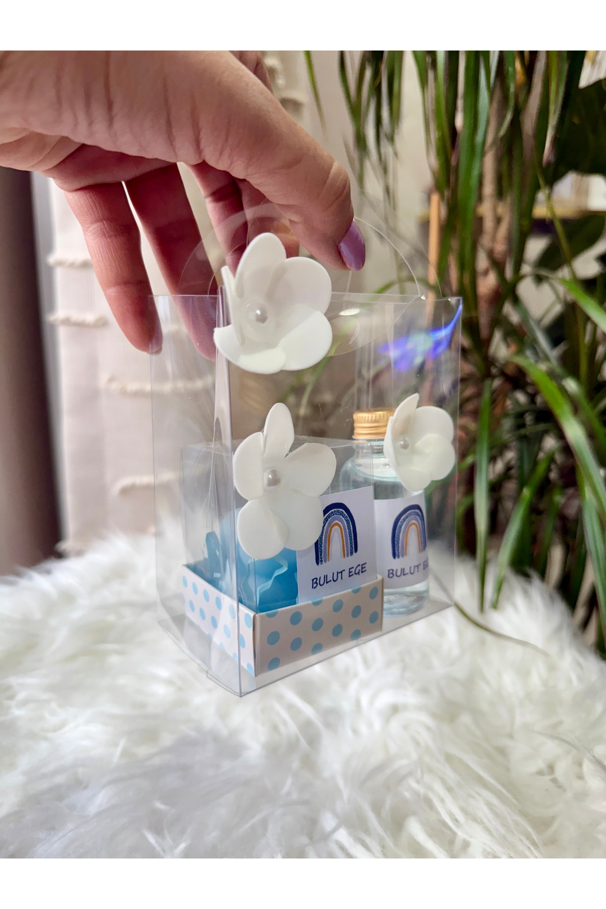 cacagift design Bebek Hediyelik Doğum Ve Doğumgünü 10'lu Çantalı Kolonya Ve Mum Seti fotoğrafı 2 (önizleme)