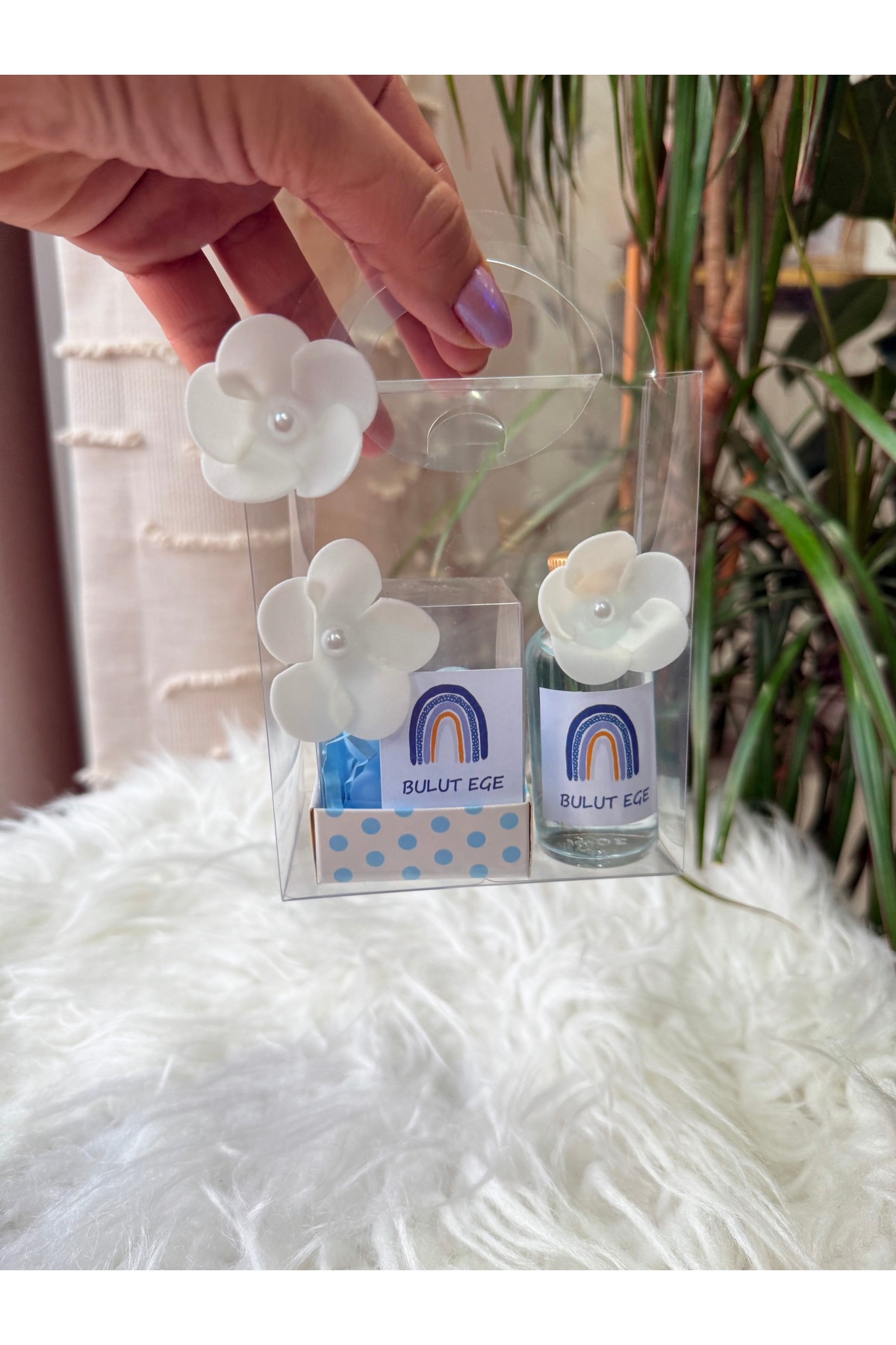 cacagift design Bebek Hediyelik Doğum Ve Doğumgünü 10'lu Çantalı Kolonya Ve Mum Seti fotoğrafı 3 (önizleme)