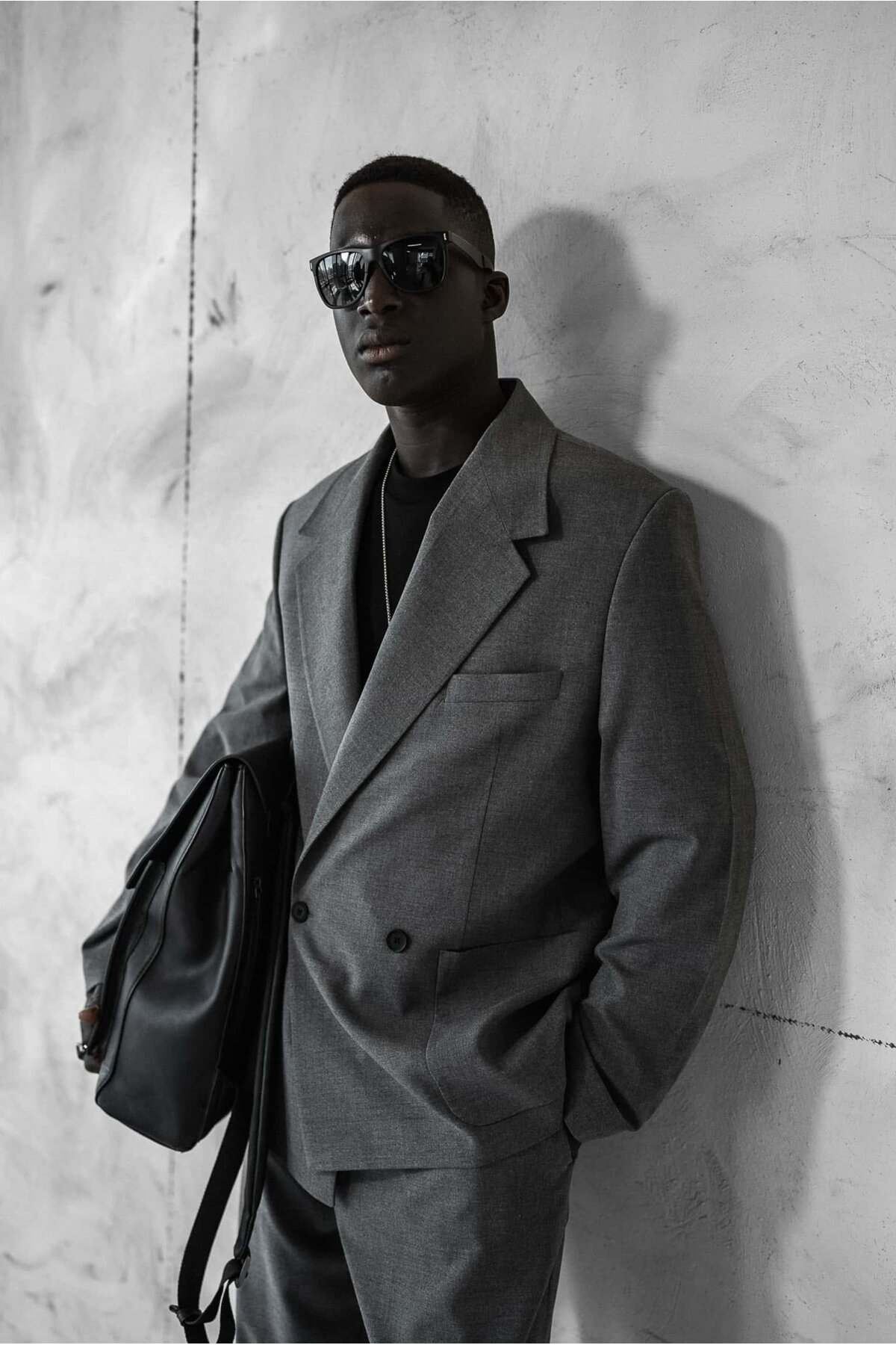 ablukaonline  Erkek Kruvaze Düğmeli Oversize Takım Elbise Gri