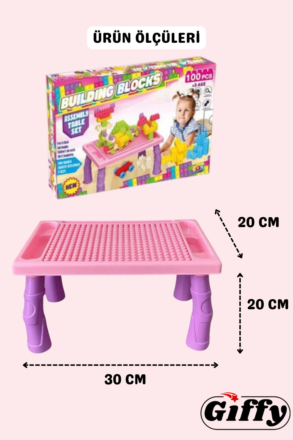 giffy-مجموعة مكعبات البناء وطاولة الأنشطة التعليمية المكونة من 100 قطعة من Toy Pink 2