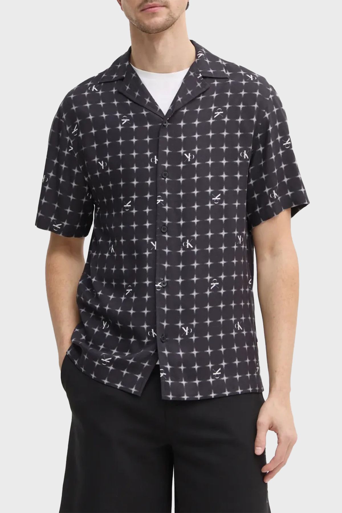 پیراهن آستین کوتاه ژاکارد منظم KM0KM011480GO پیراهن مردانه KM0KM01148 0GO Calvin Klein
