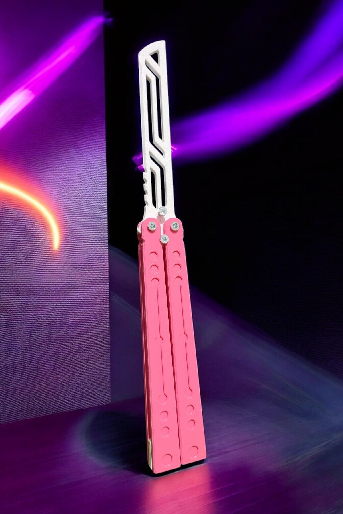 Vaiflagy Store Kelebek Antrenman Alıştırma Bıçağı – Plastik Butterfly Knife (Pembe ve Beyaz)
