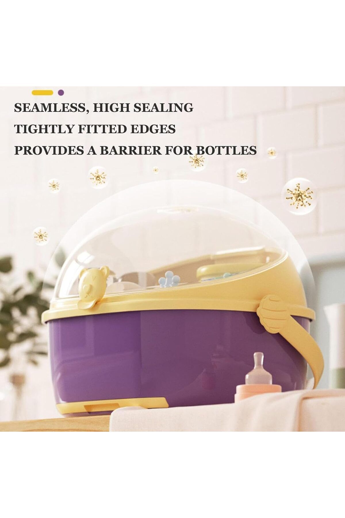 COOYA-Baby Bottle Drying Rack,Large Baby Bottle Organizer with Cover ＆ Removable Drain Tray,Easy to Clean 3