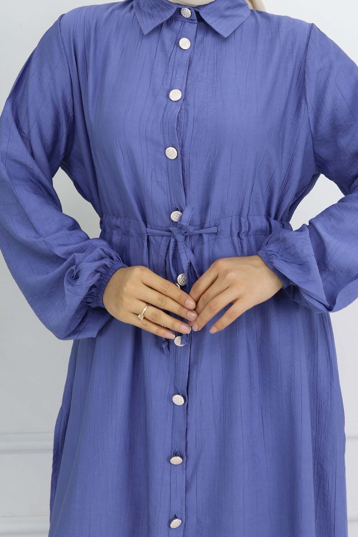 benguen-Side Slit Detailed Tunic Trousers Set Indigo 4770 3