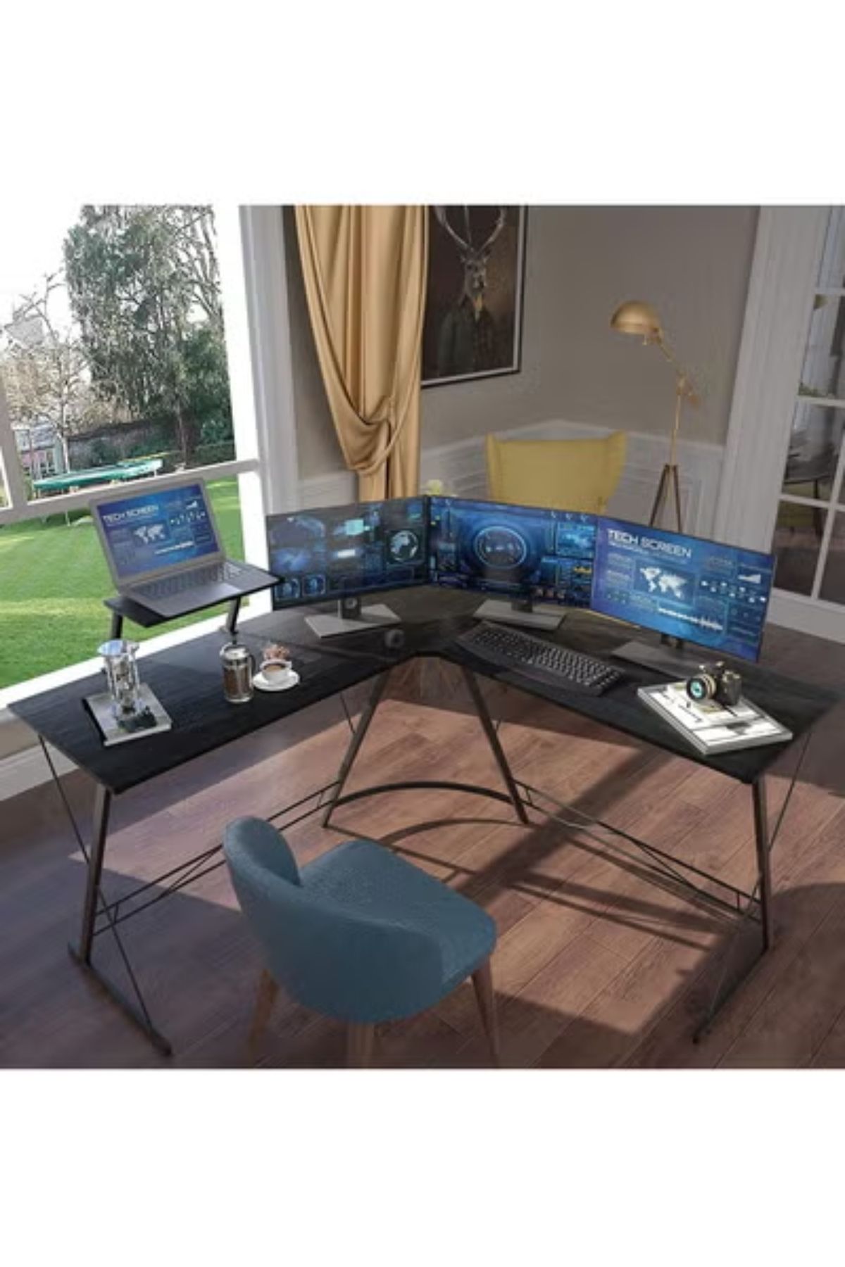 MAAS-Modern Style L Shape Corner Computer Desk Study Table Reversible Bookshelf Corner Desk 130X45X75cm 2