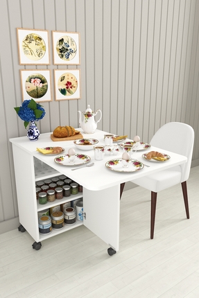 Asra Trend Lüks Mutfak Adası %100 MDF Çok Amaçlı Yemek Masası Kahve Köşesi MA-01