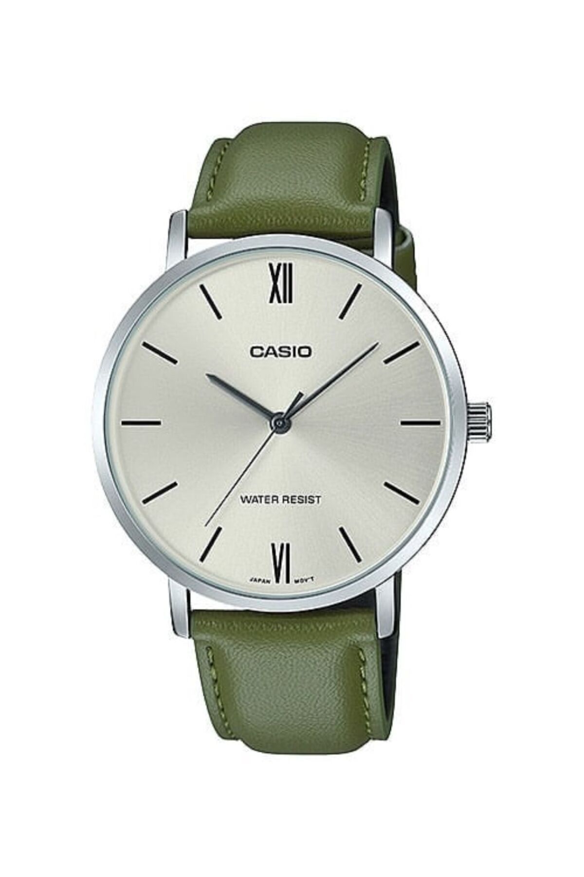 Casio-Casio Unisex Analog-Digital Watch with Leather Strap MTP-VT01L-3BU 40mm - Green 1