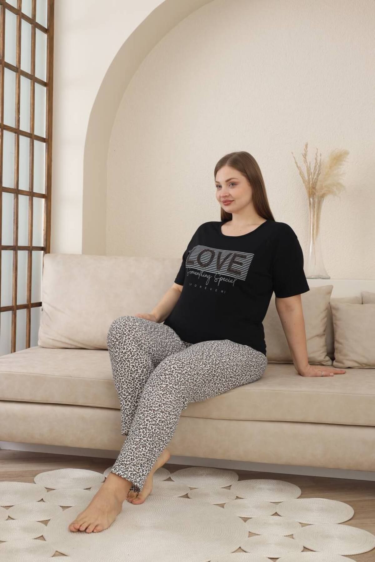 Lunaberry-Leopard Oversize Large Size Summer Short Sleeve Leopard Pajama Set, Soft and Stylish 5