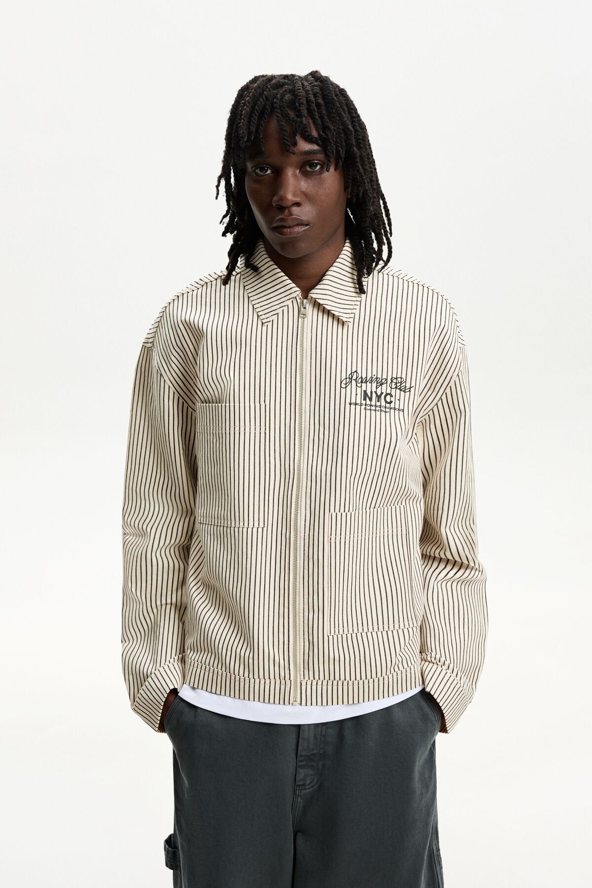 ژاکت راه راه و گلدوزی شده Bershka