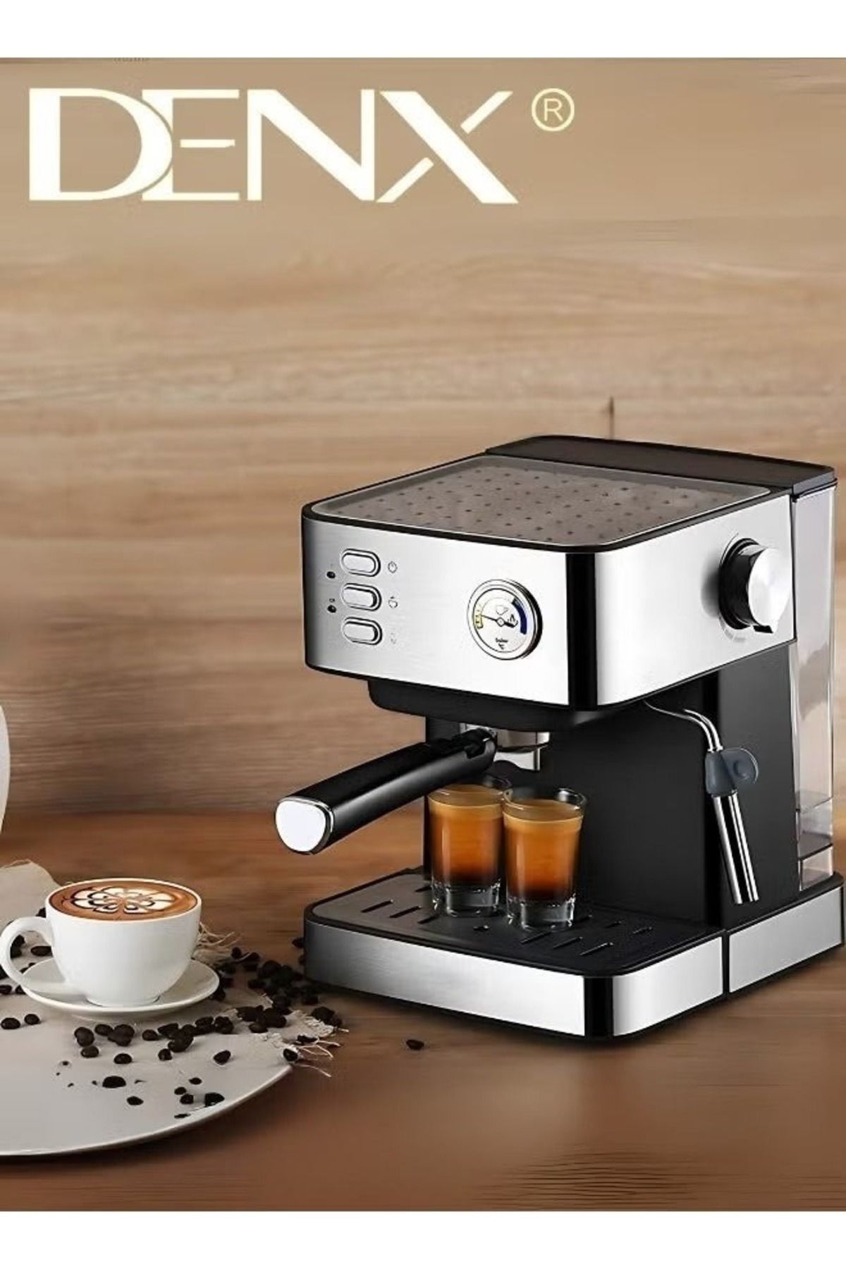 Denx-Espresso Coffee Machine, 1.6l Capacity, 850w Power, With Milk Frother, Cappuccino, Latte Maker 3